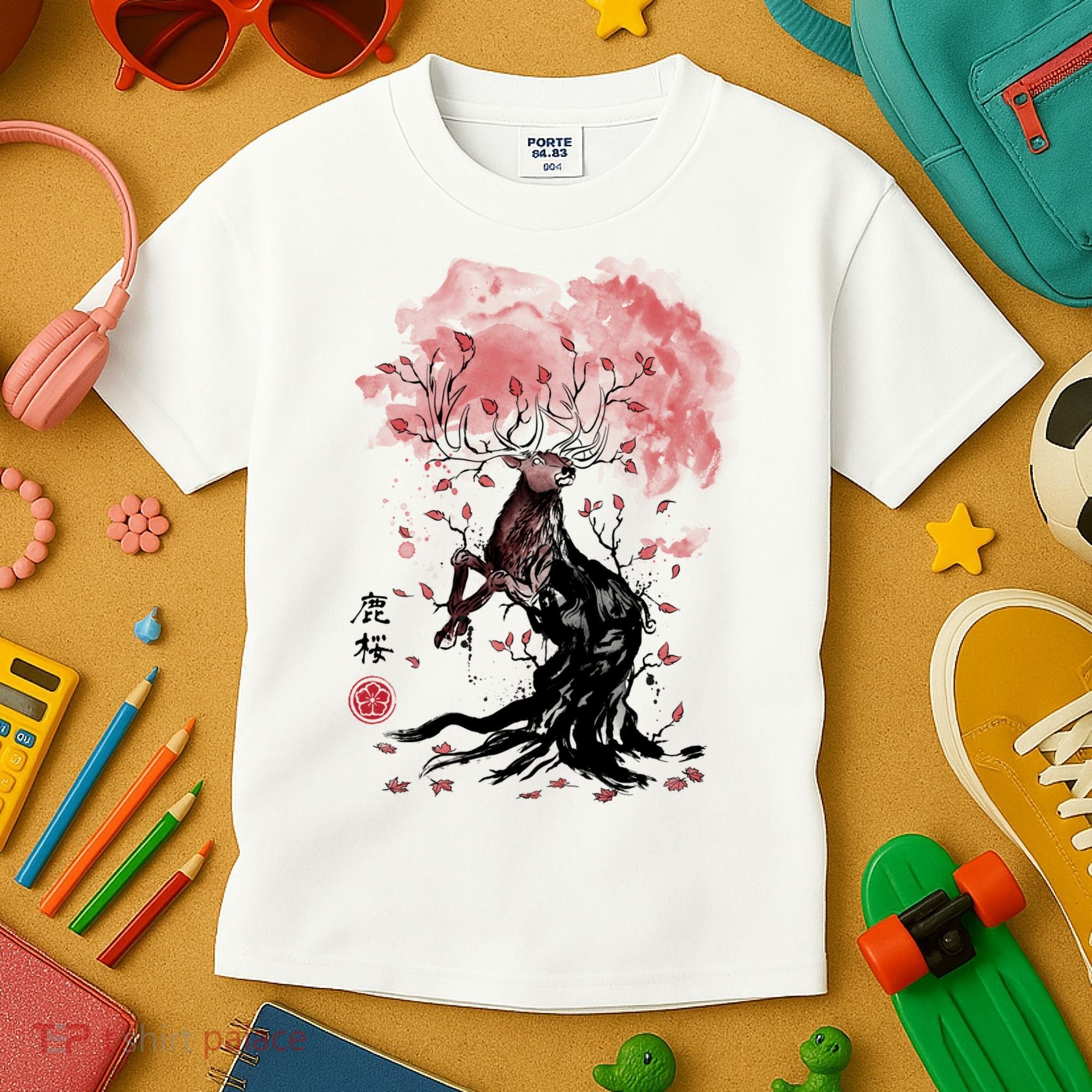 Fantasy Deer Tree Japanese Style Art Picture Painting Kids T-Shirt