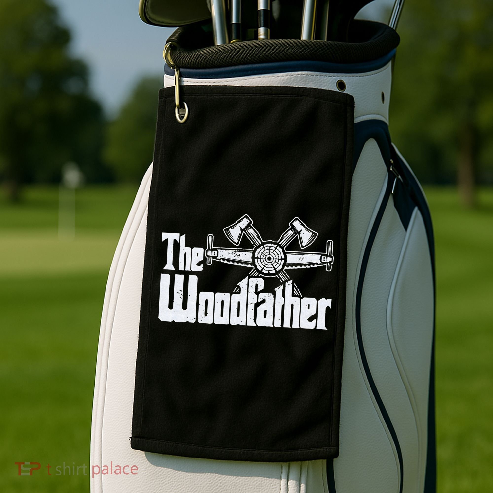 Fathers Day The Woodfather Woodworker Father Golf Towel