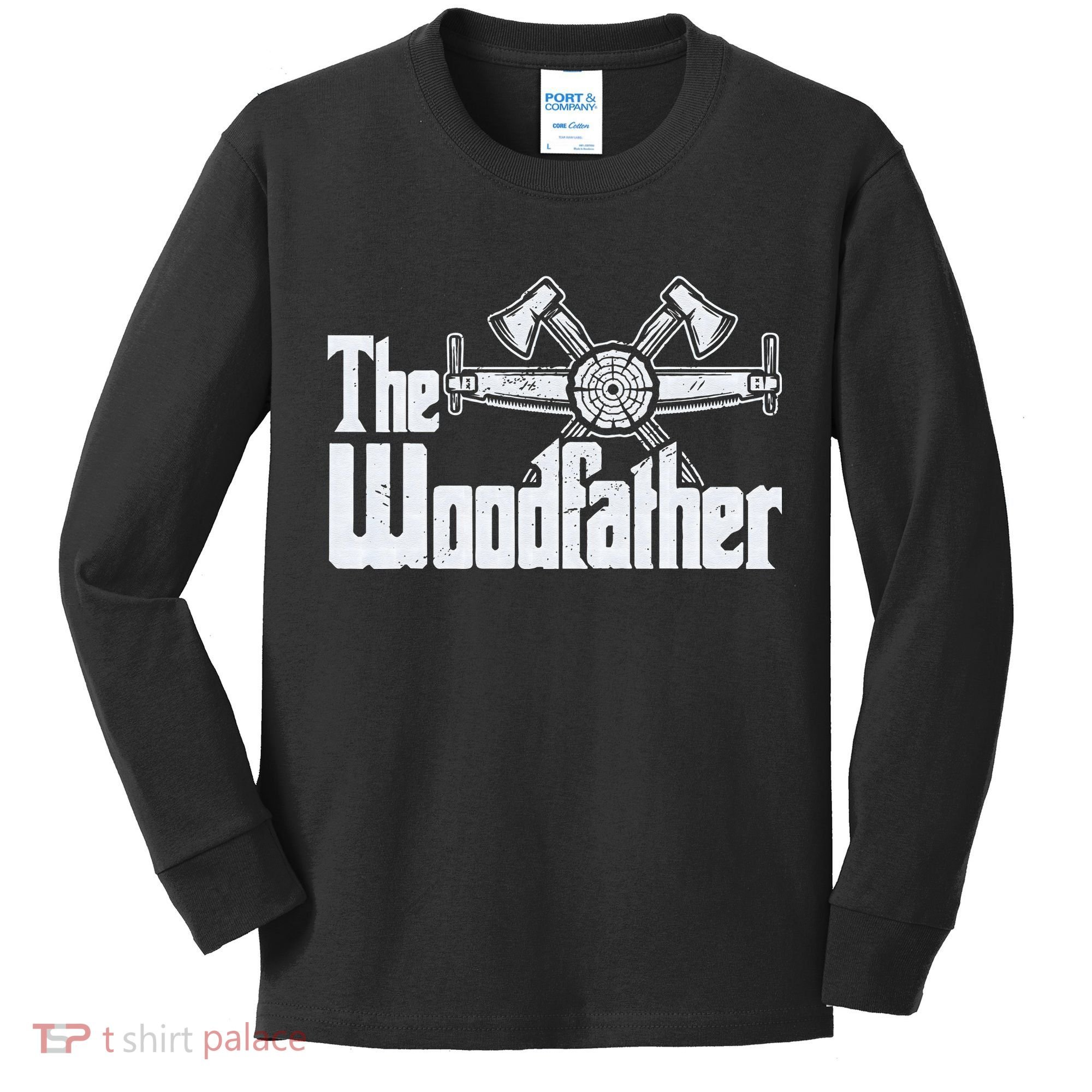 Fathers Day The Woodfather Woodworker Father Kids Long Sleeve Shirt