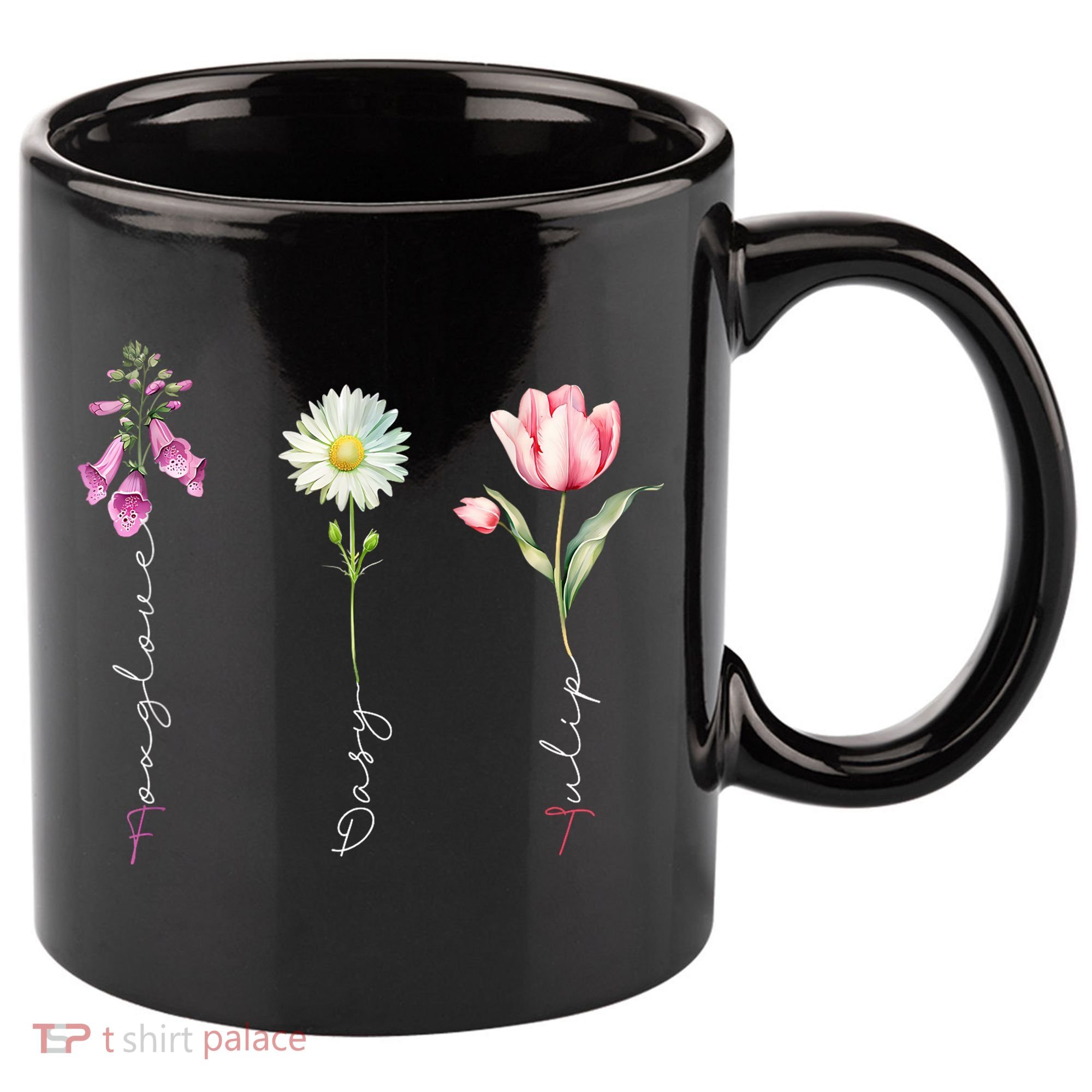 Foxglove Daisy Tulip Floral 11oz C Handle Ceramic Mug