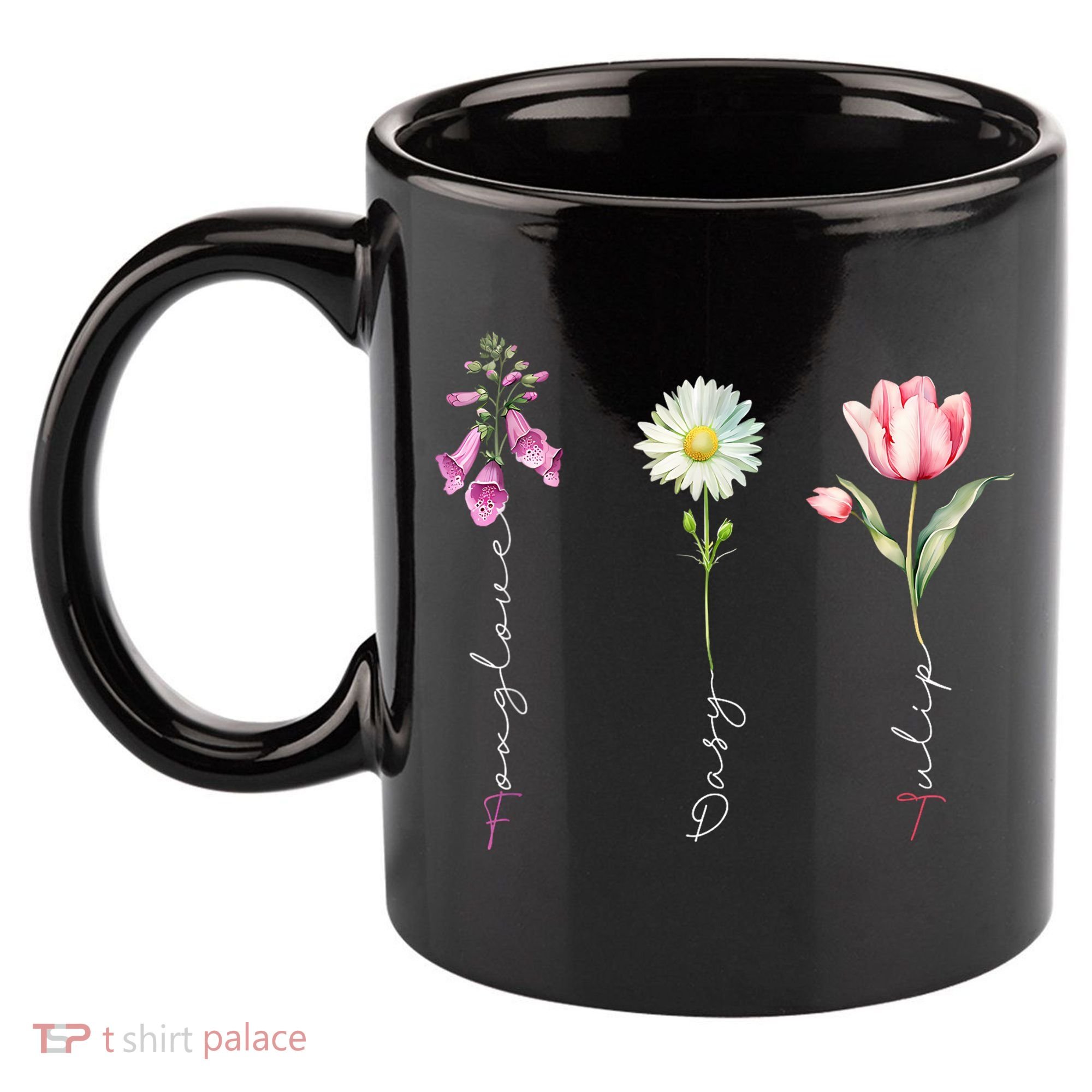 Foxglove Daisy Tulip Floral 11oz C Handle Ceramic Mug