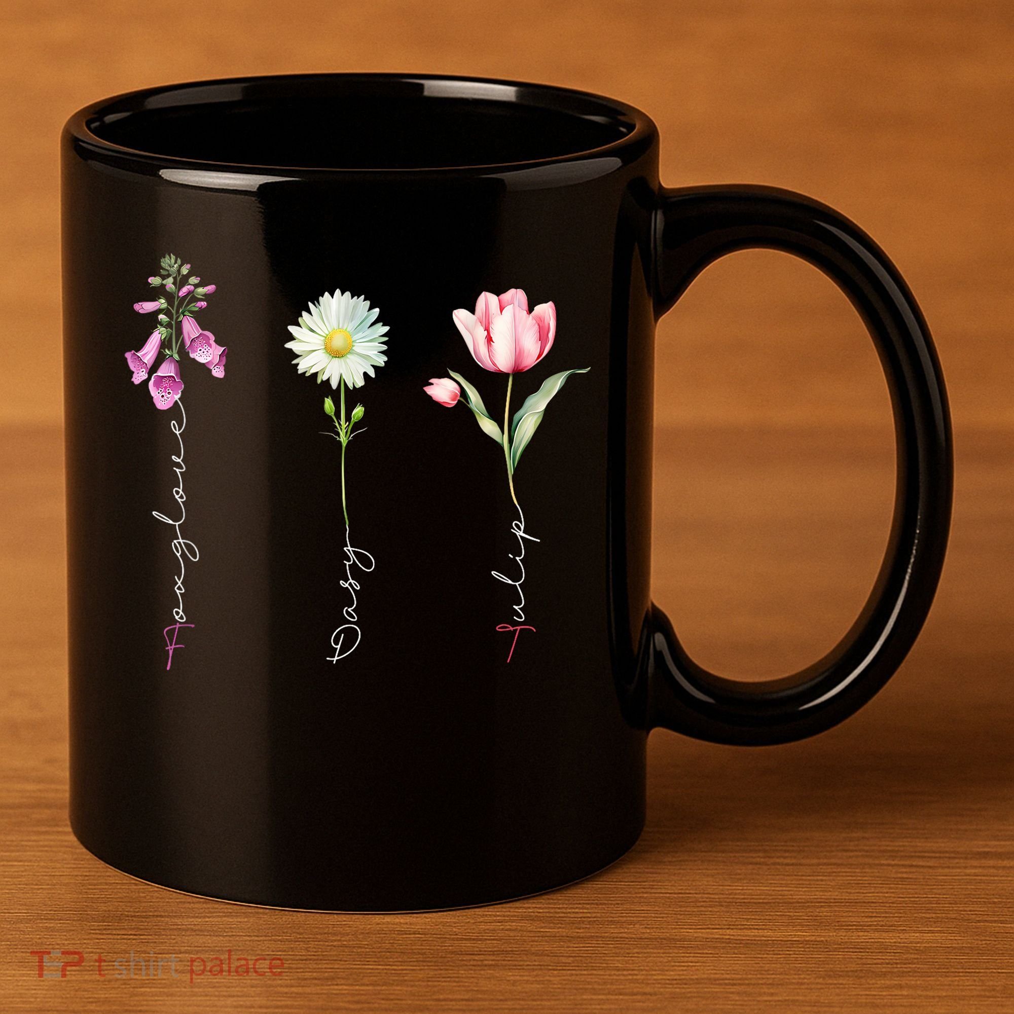 Foxglove Daisy Tulip Floral 11oz C Handle Ceramic Mug
