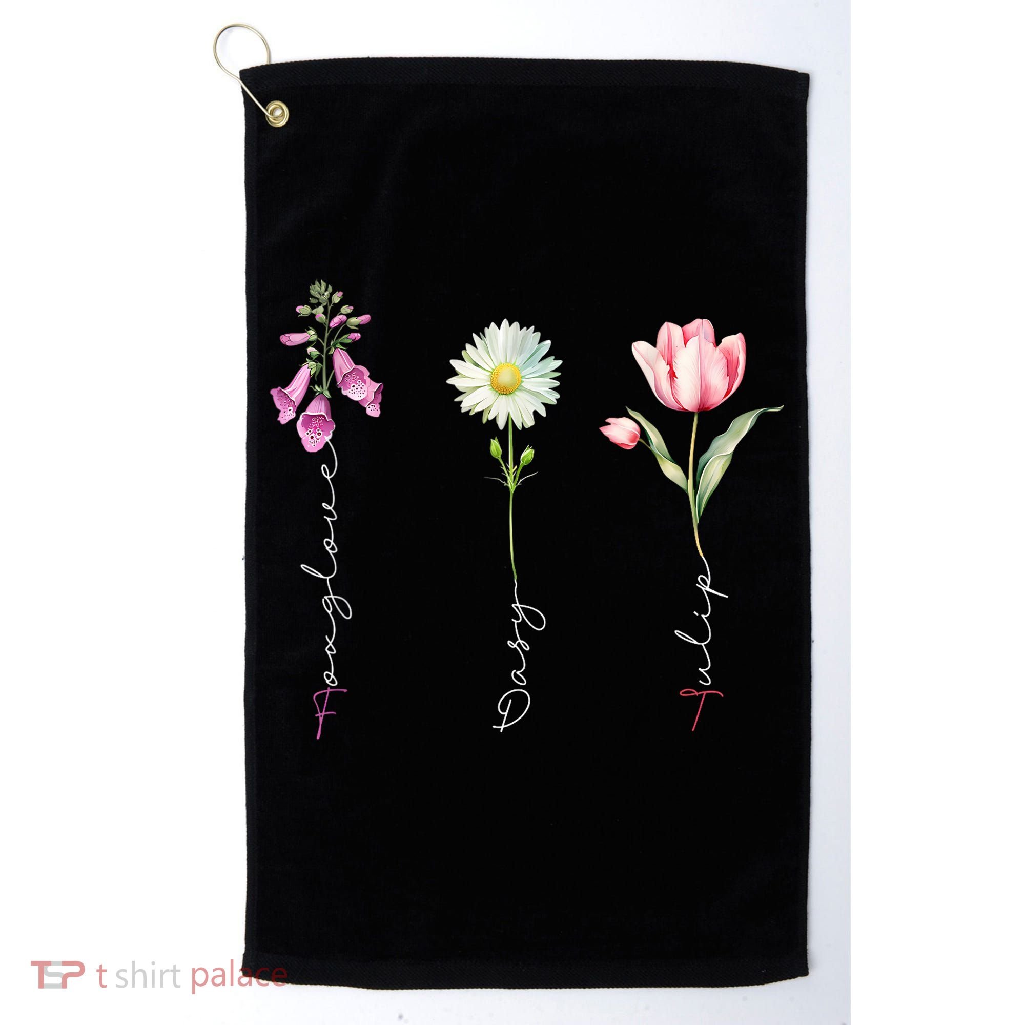 Foxglove Daisy Tulip Floral Golf Towel