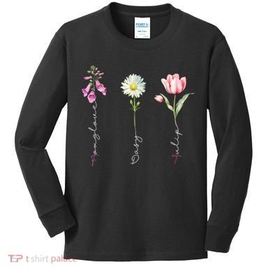 Foxglove Daisy Tulip Floral Kids Long Sleeve Shirt