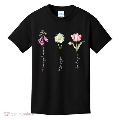 Foxglove Daisy Tulip Floral Kids T-Shirt