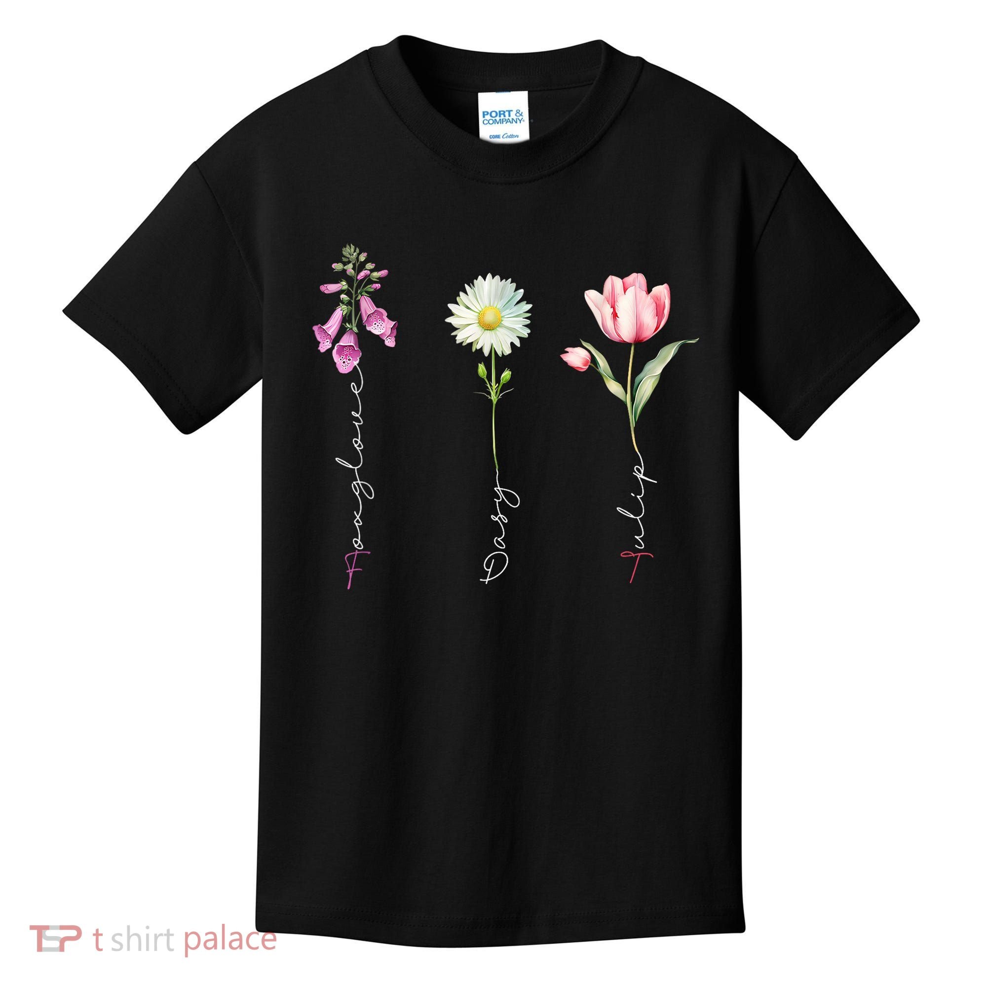 Foxglove Daisy Tulip Floral Kids T-Shirt
