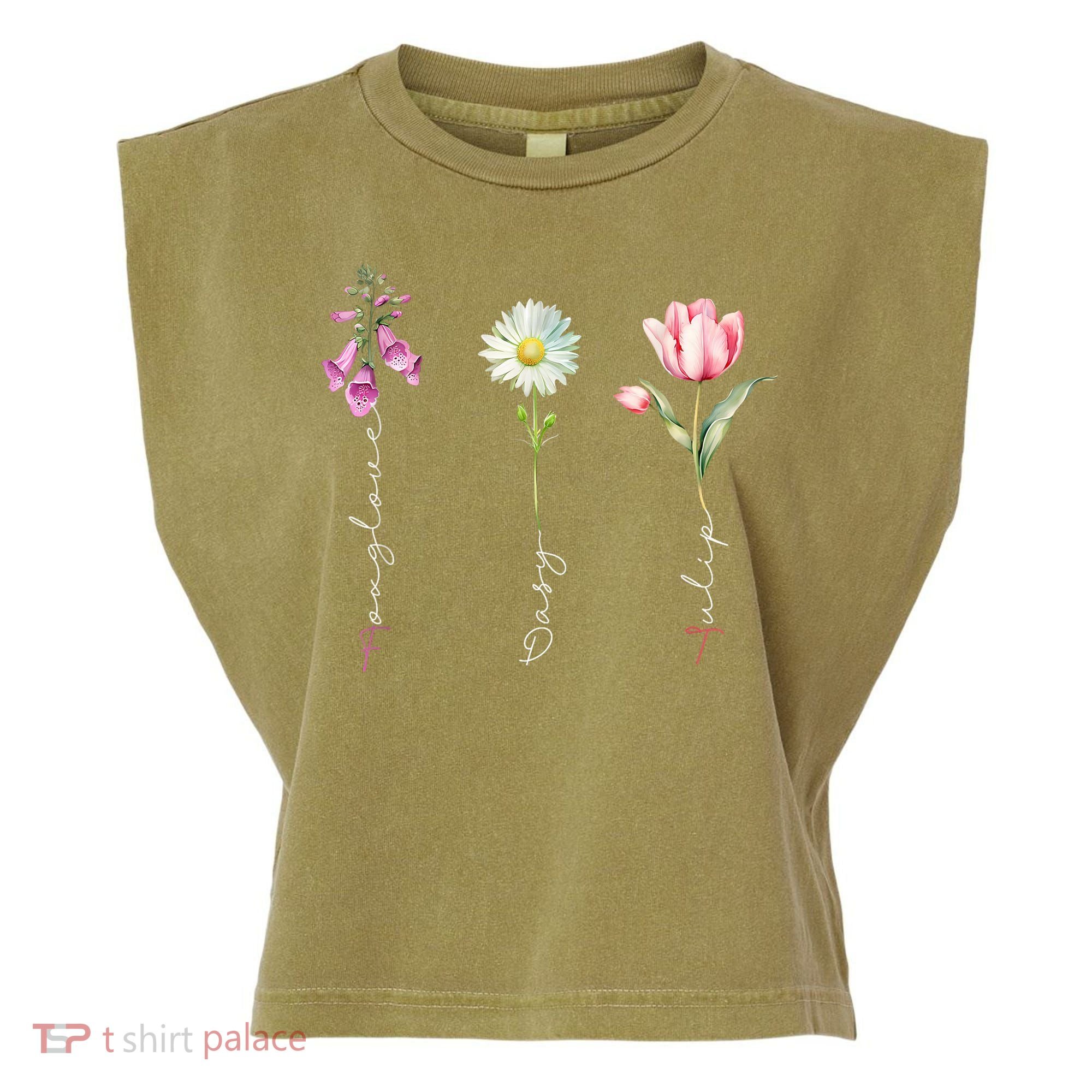 Foxglove Daisy Tulip Floral Garment-Dyed Women's Muscle Tee