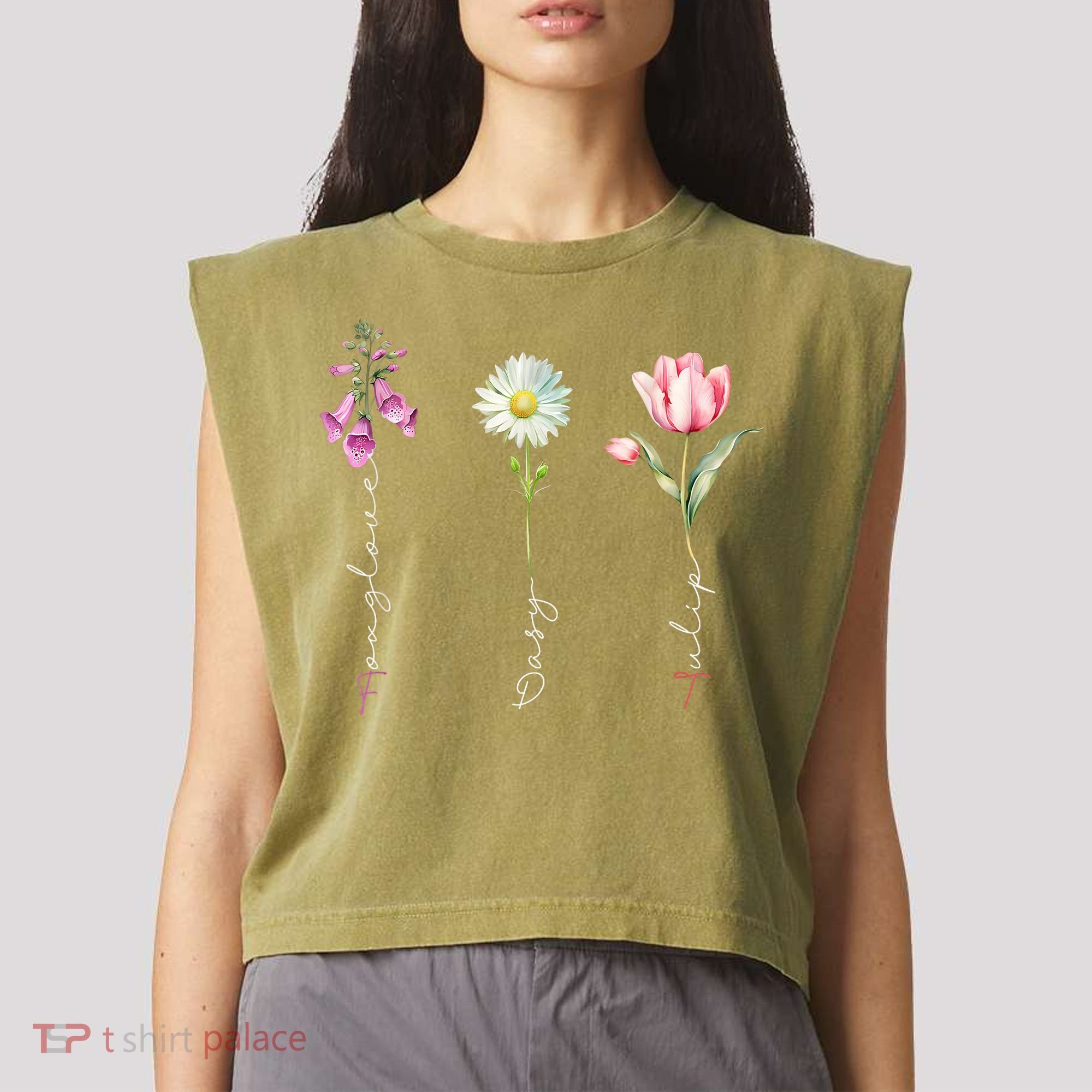 Foxglove Daisy Tulip Floral Garment-Dyed Women's Muscle Tee