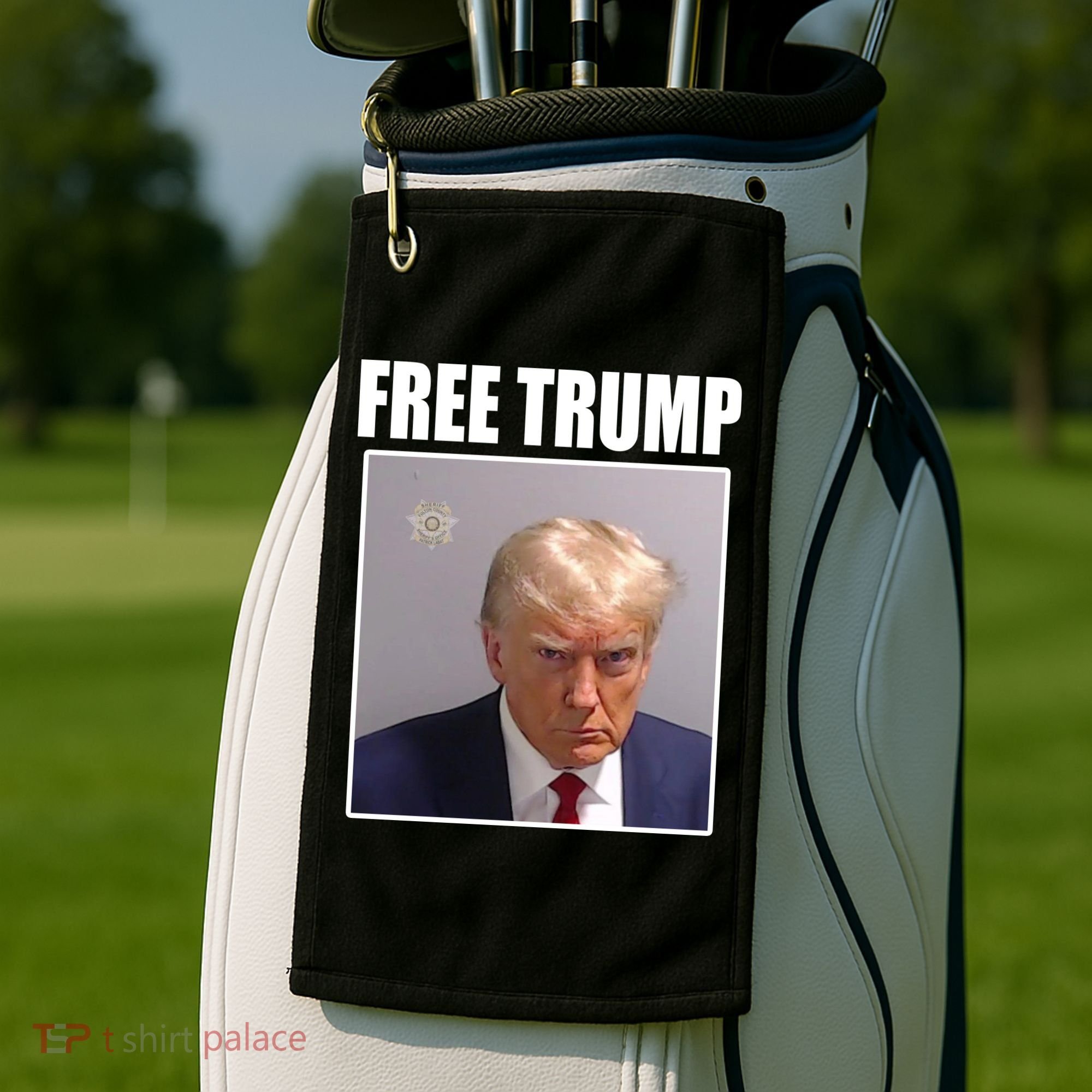 Free Donald Trump Mugshot Election Golf Towel