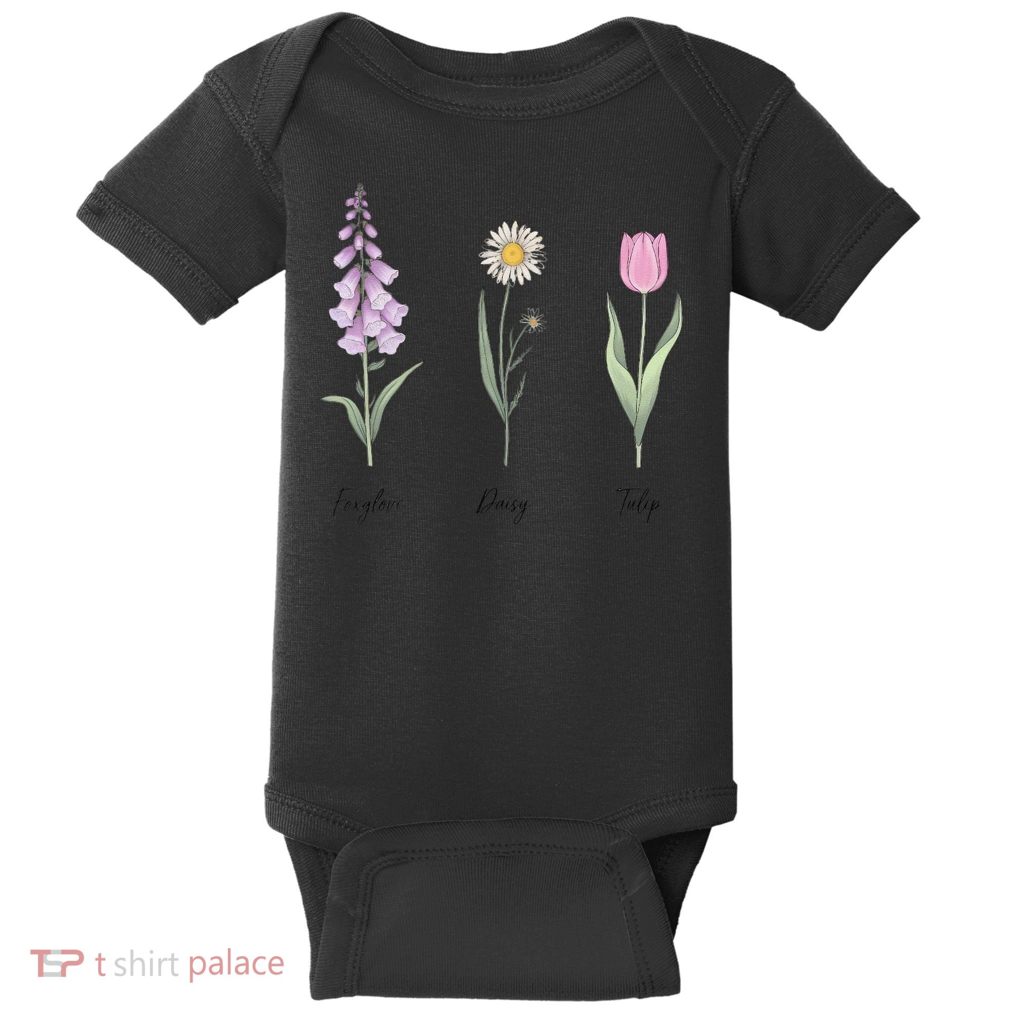 FOXGLOVE DAISY TULIP Floral Nature Apparel for Flower Baby Bodysuit