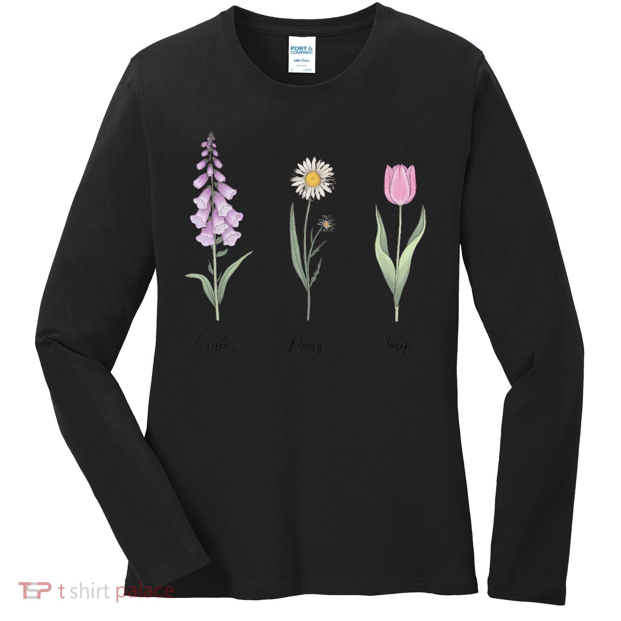 FOXGLOVE DAISY TULIP Floral Nature Apparel for Flower Women's Long Sleeve Shirt