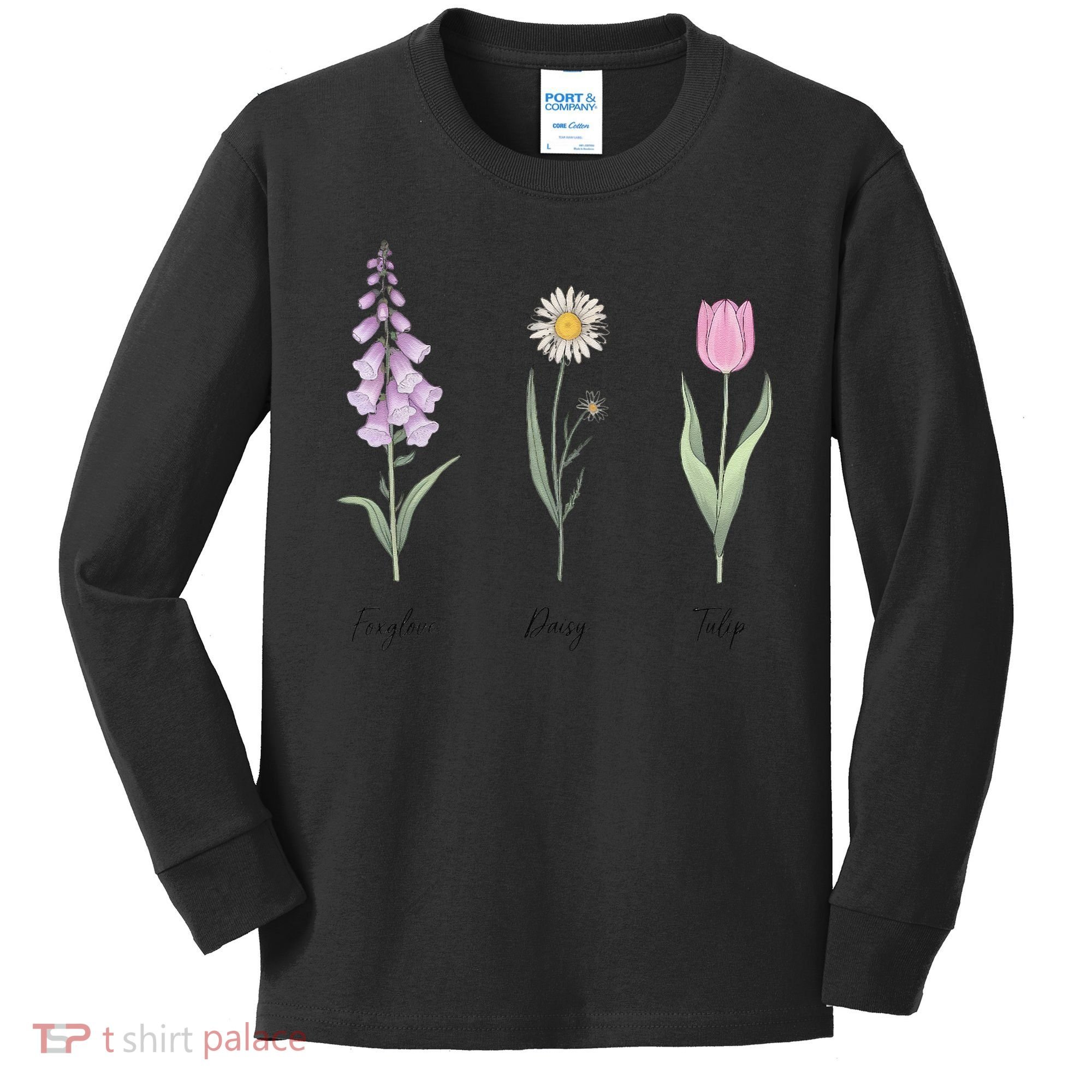 FOXGLOVE DAISY TULIP Floral Nature Apparel for Flower Kids Long Sleeve Shirt