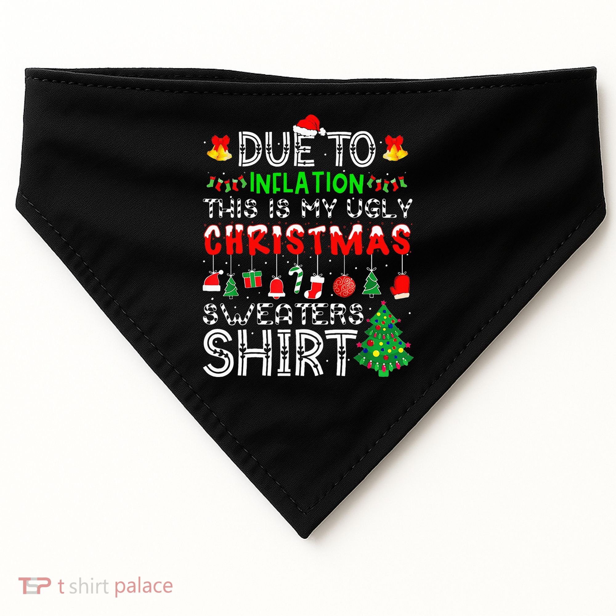 Funny Due To Inflation Ugly Christmas Sweaters USA-Made Doggie Bandana