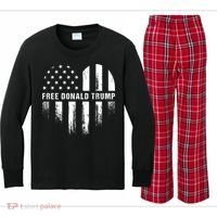 Free Donald Trump Republican Support Kids Long Sleeve Plaid Pajama Set thumb 0