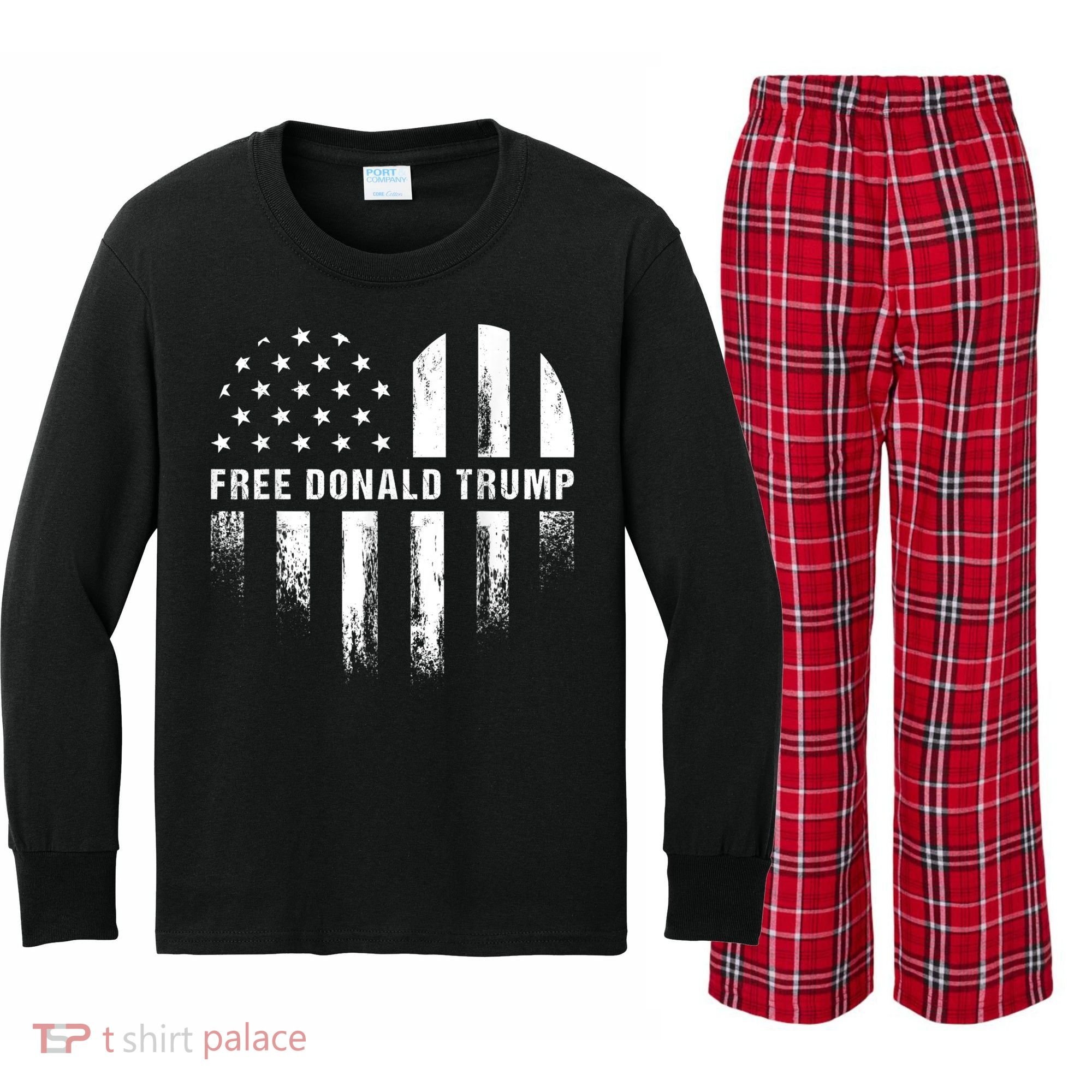 Free Donald Trump Republican Support Kids Long Sleeve Plaid Pajama Set