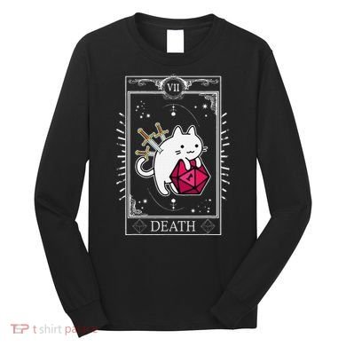 Funny Dungeon Tarot Card Cat Dice D20 Long Sleeve Shirt