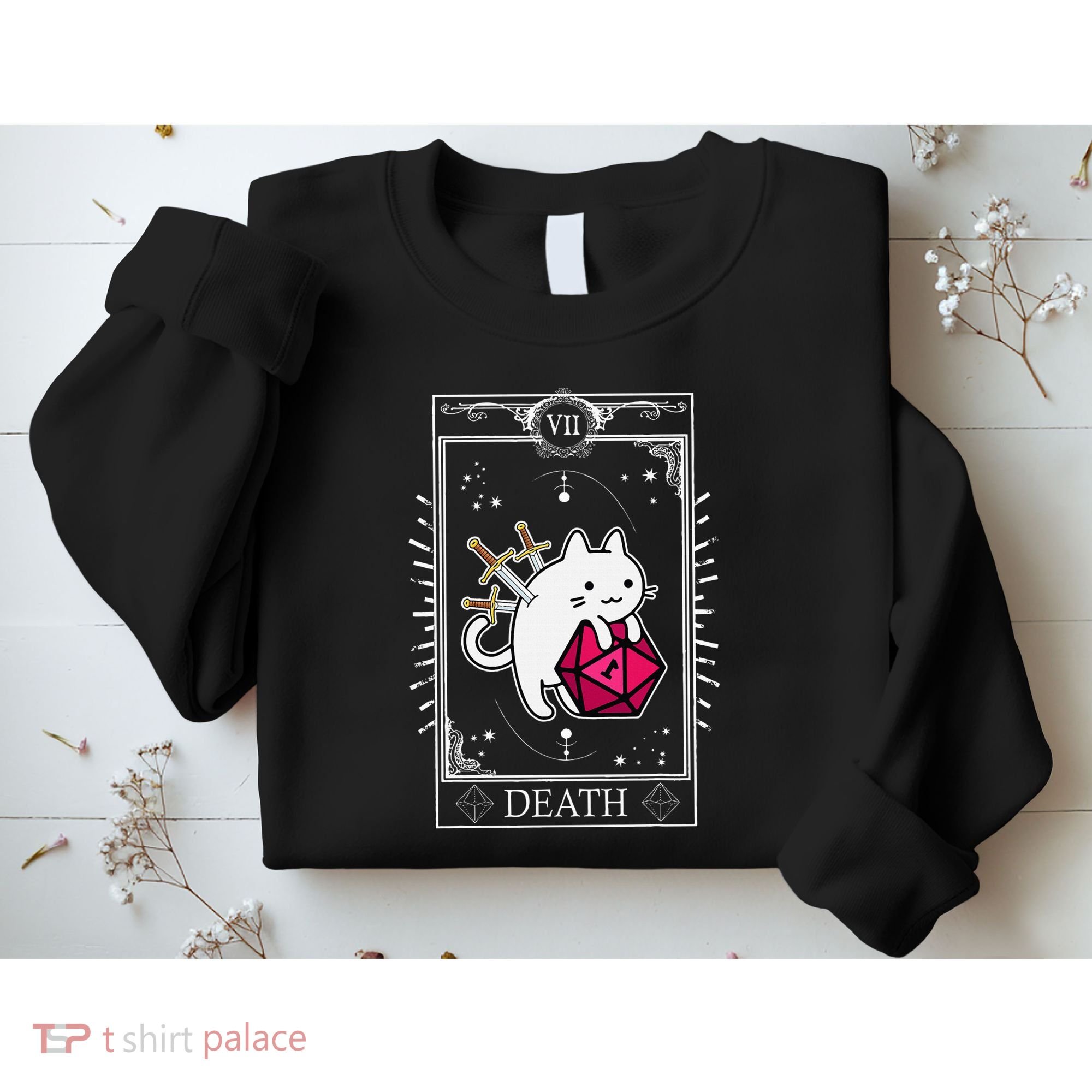 Funny Dungeon Tarot Card Cat Dice D20 Sweatshirt