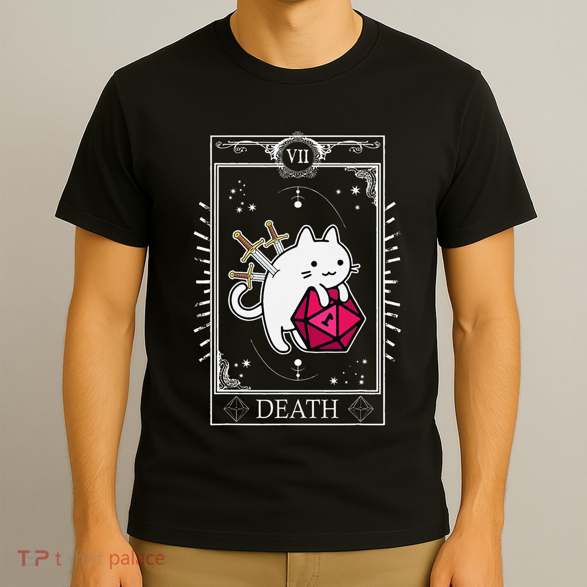 Funny Dungeon Tarot Card Cat Dice D20 T-Shirt