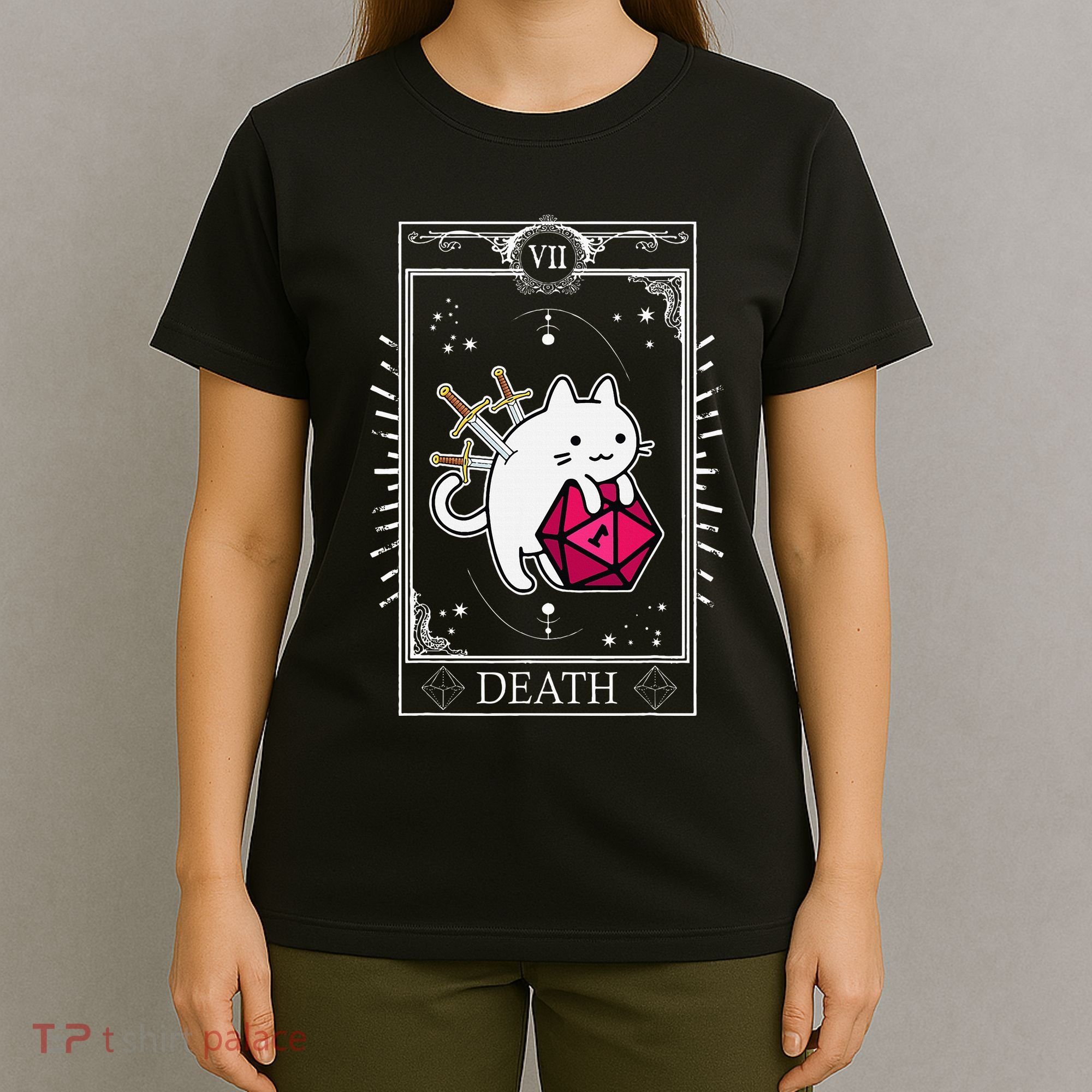 Funny Dungeon Tarot Card Cat Dice D20 T-Shirt