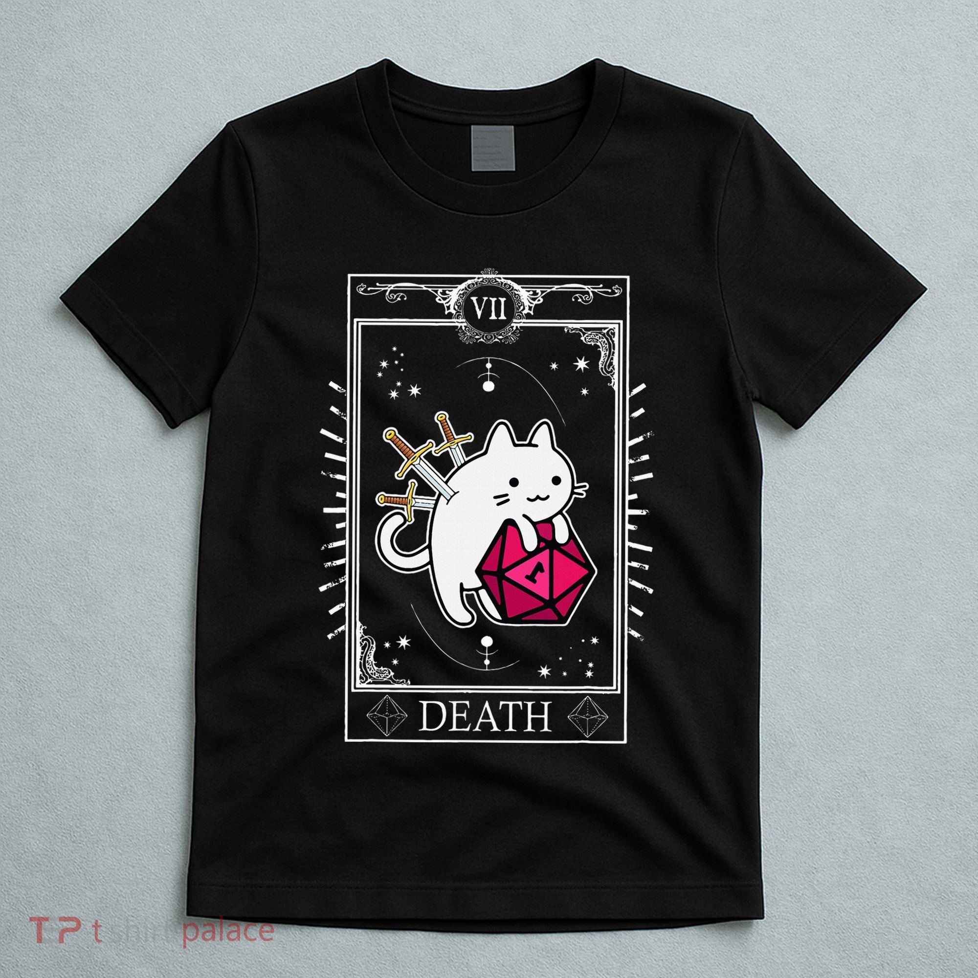 Funny Dungeon Tarot Card Cat Dice D20 T-Shirt