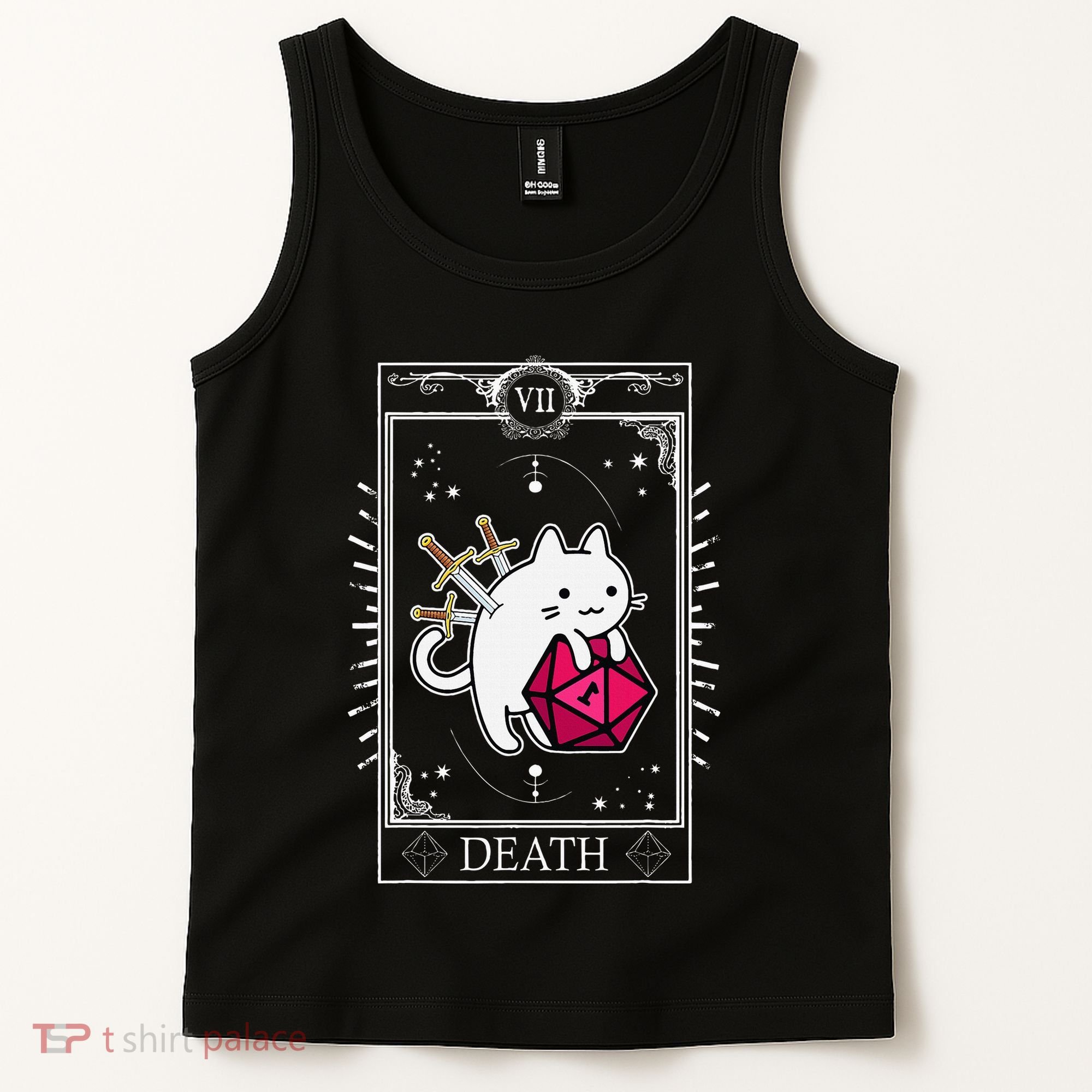 Funny Dungeon Tarot Card Cat Dice D20 Tank Top