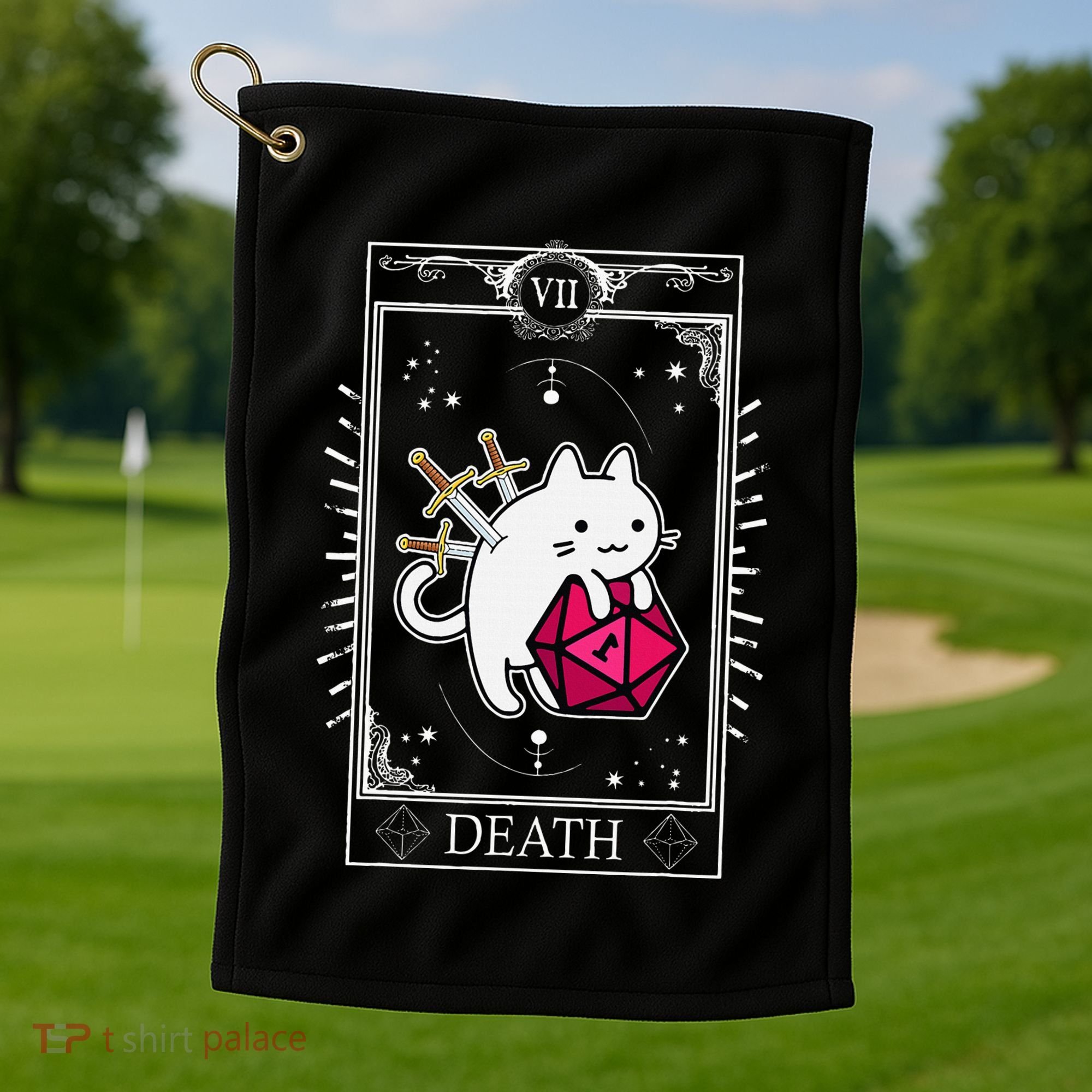 Funny Dungeon Tarot Card Cat Dice D20 Golf Towel
