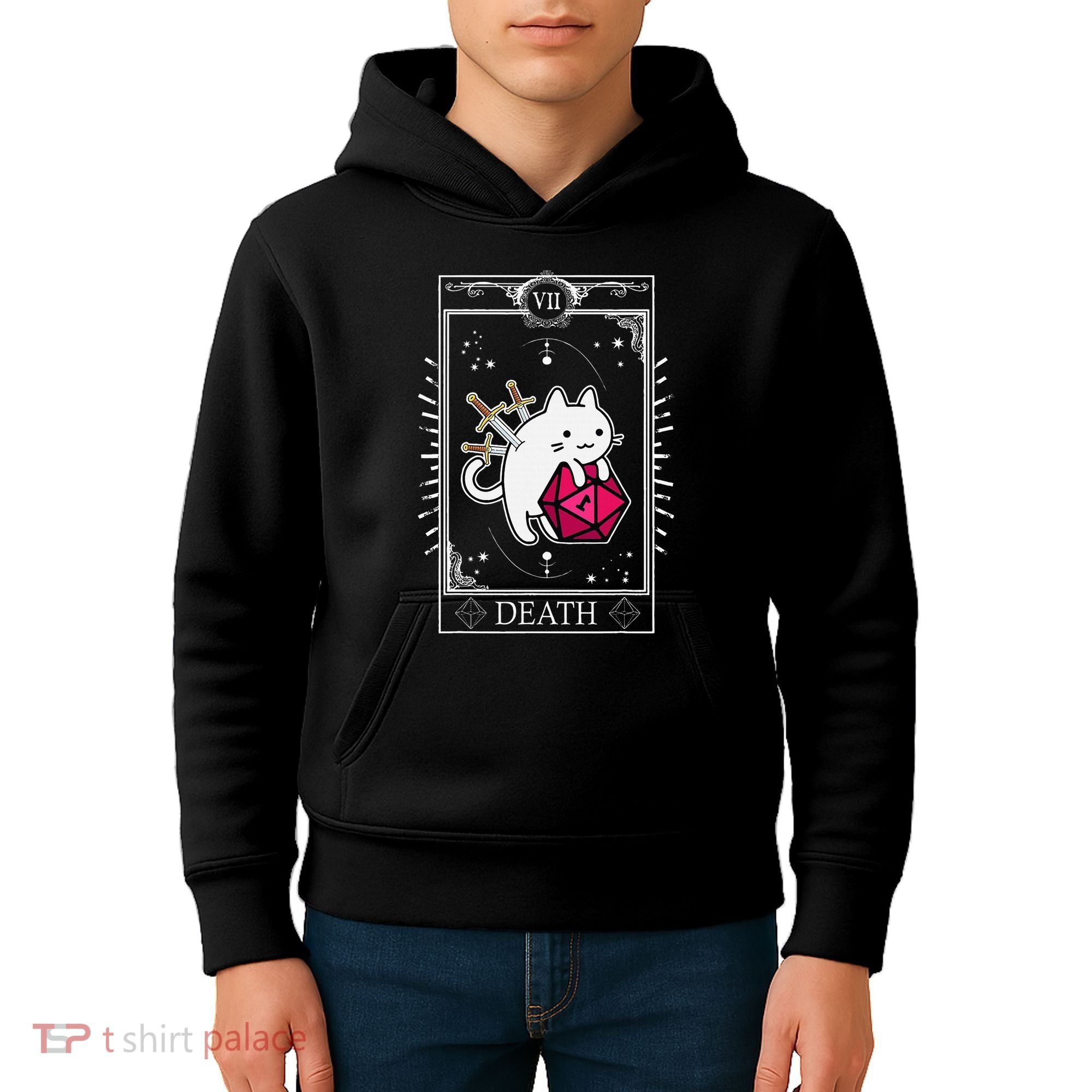 Funny Dungeon Tarot Card Cat Dice D20 Kids Hoodie