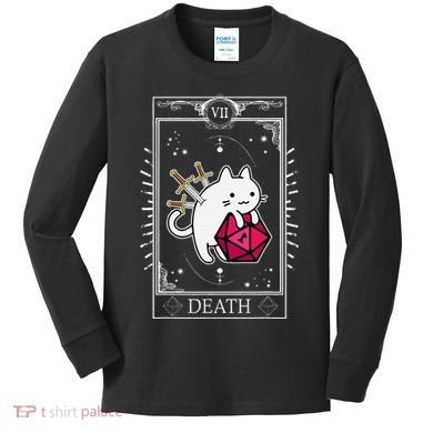Funny Dungeon Tarot Card Cat Dice D20 Kids Long Sleeve Shirt