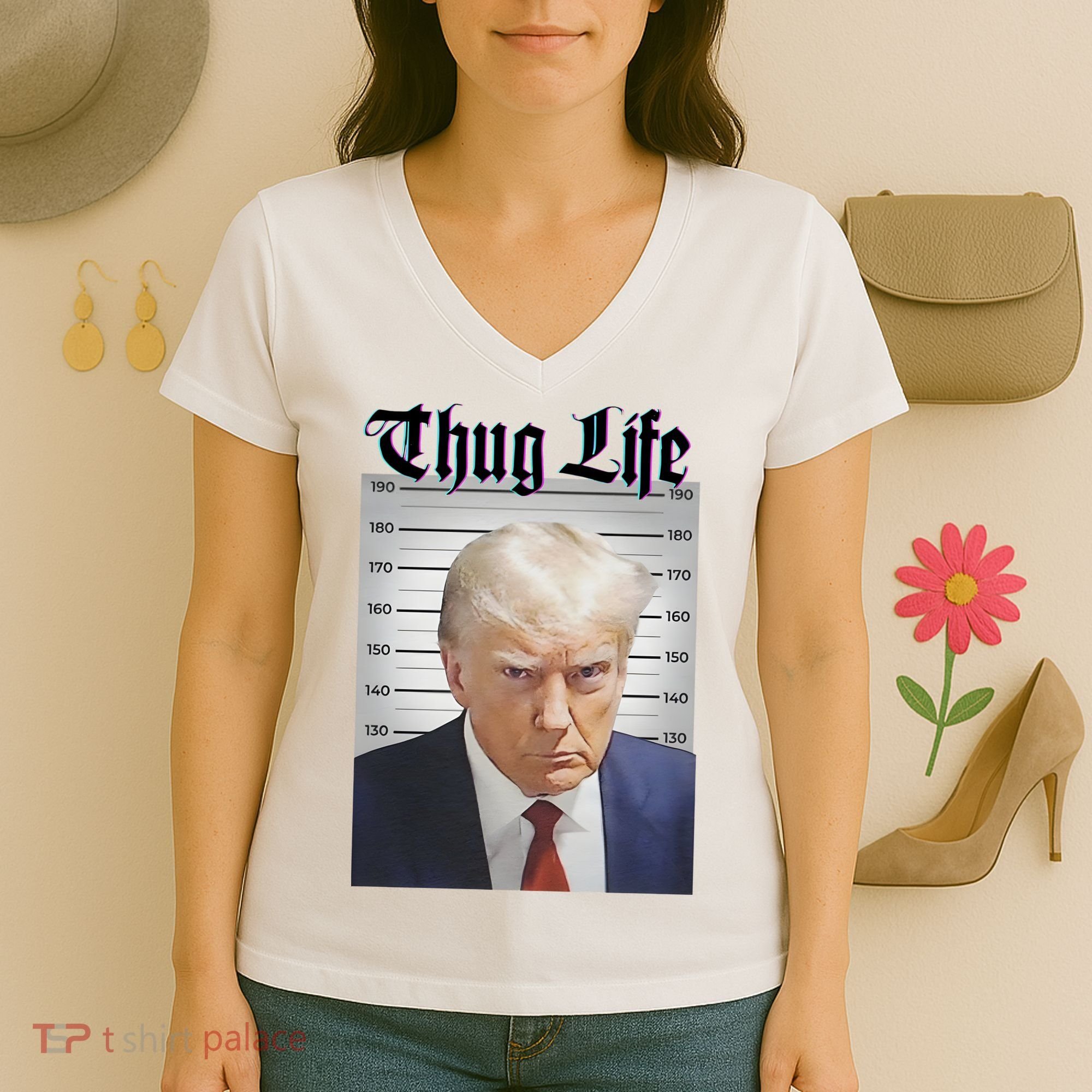 Funny Donald Trump Thug Life Squad Team Women's V-Neck T-Shirt