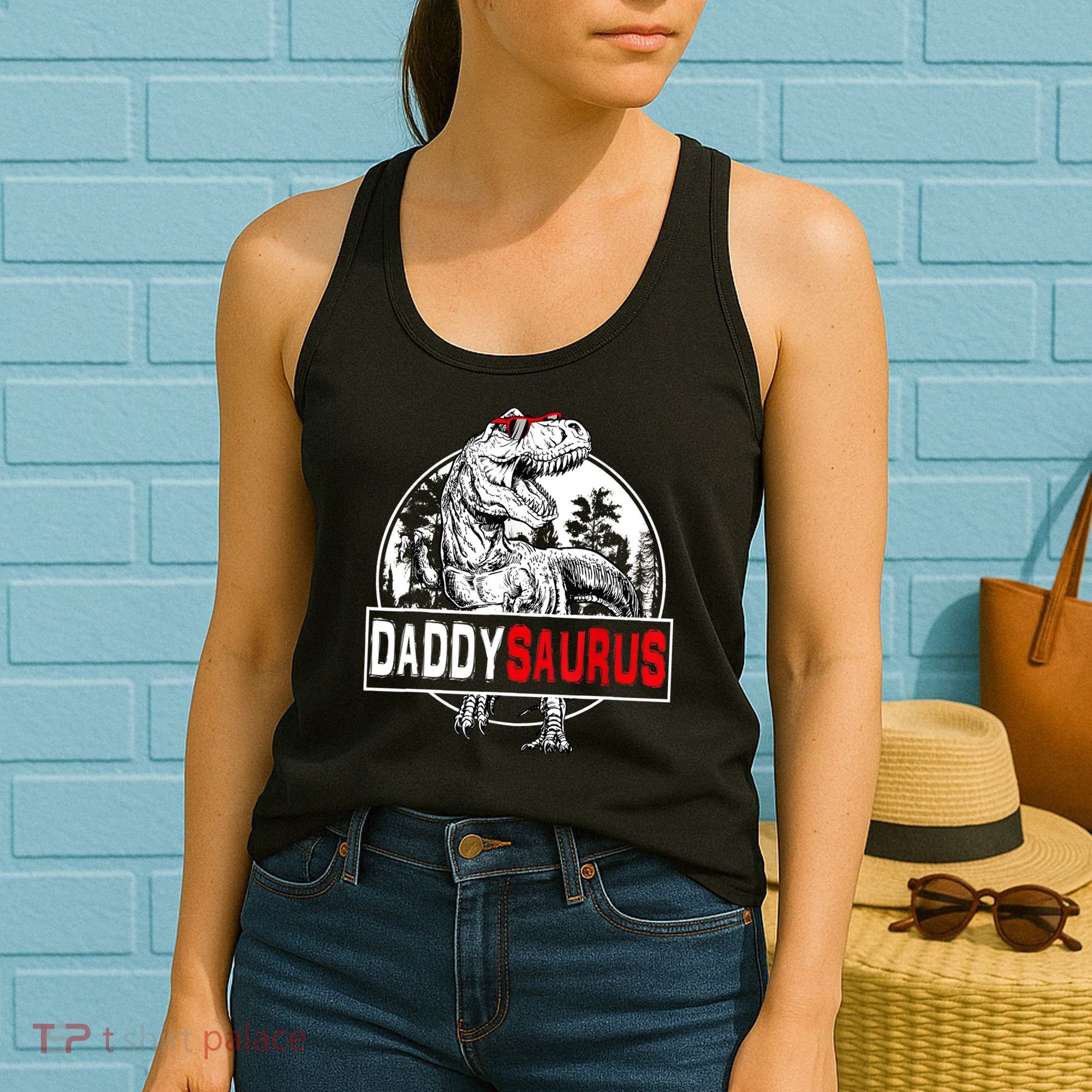 Funny Daddysaurus T Rex Gift Dinosaur Funny DaddySaurus Family Matching Gift Women's Tank Top