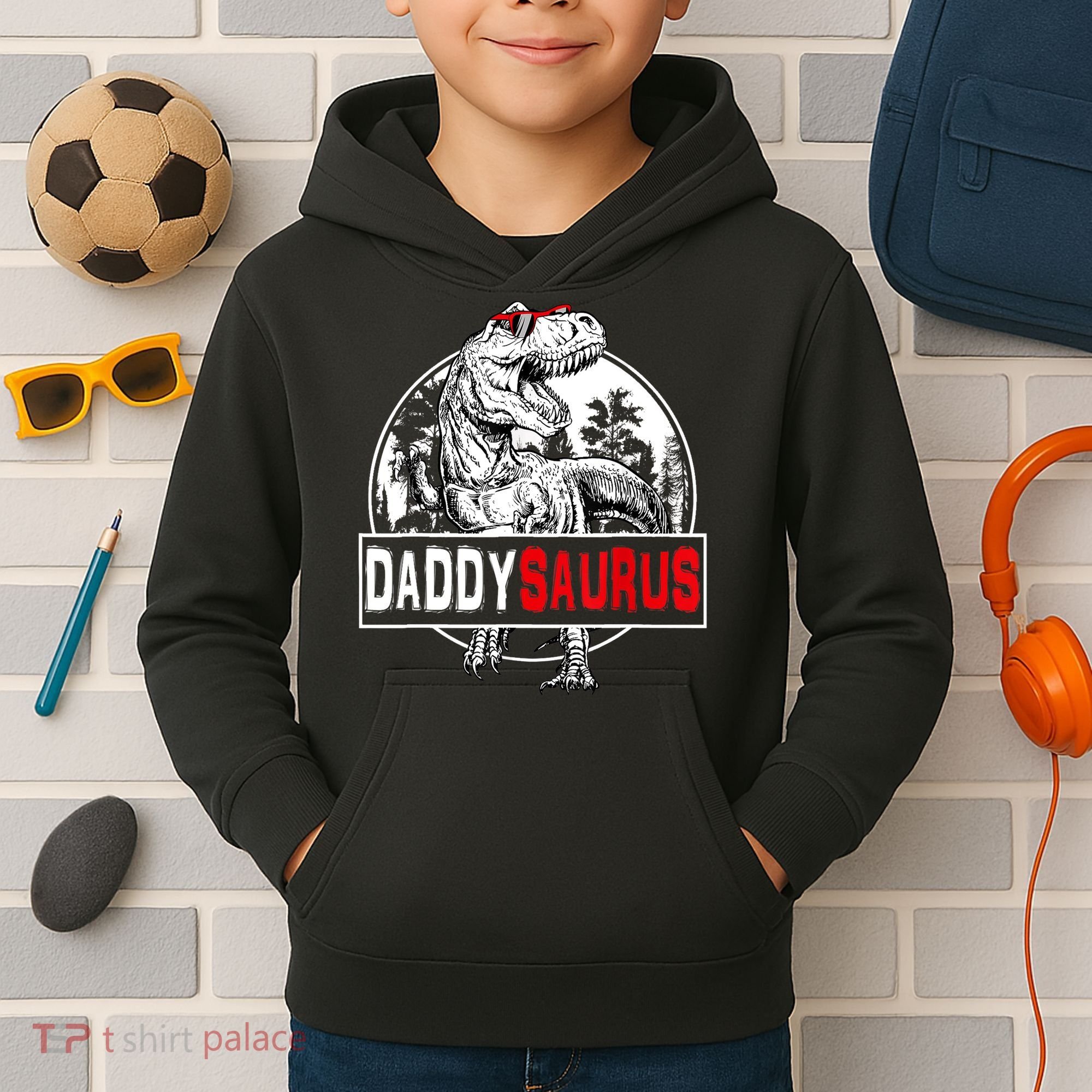 Funny Daddysaurus T Rex Gift Dinosaur Funny DaddySaurus Family Matching Gift Kids Hoodie