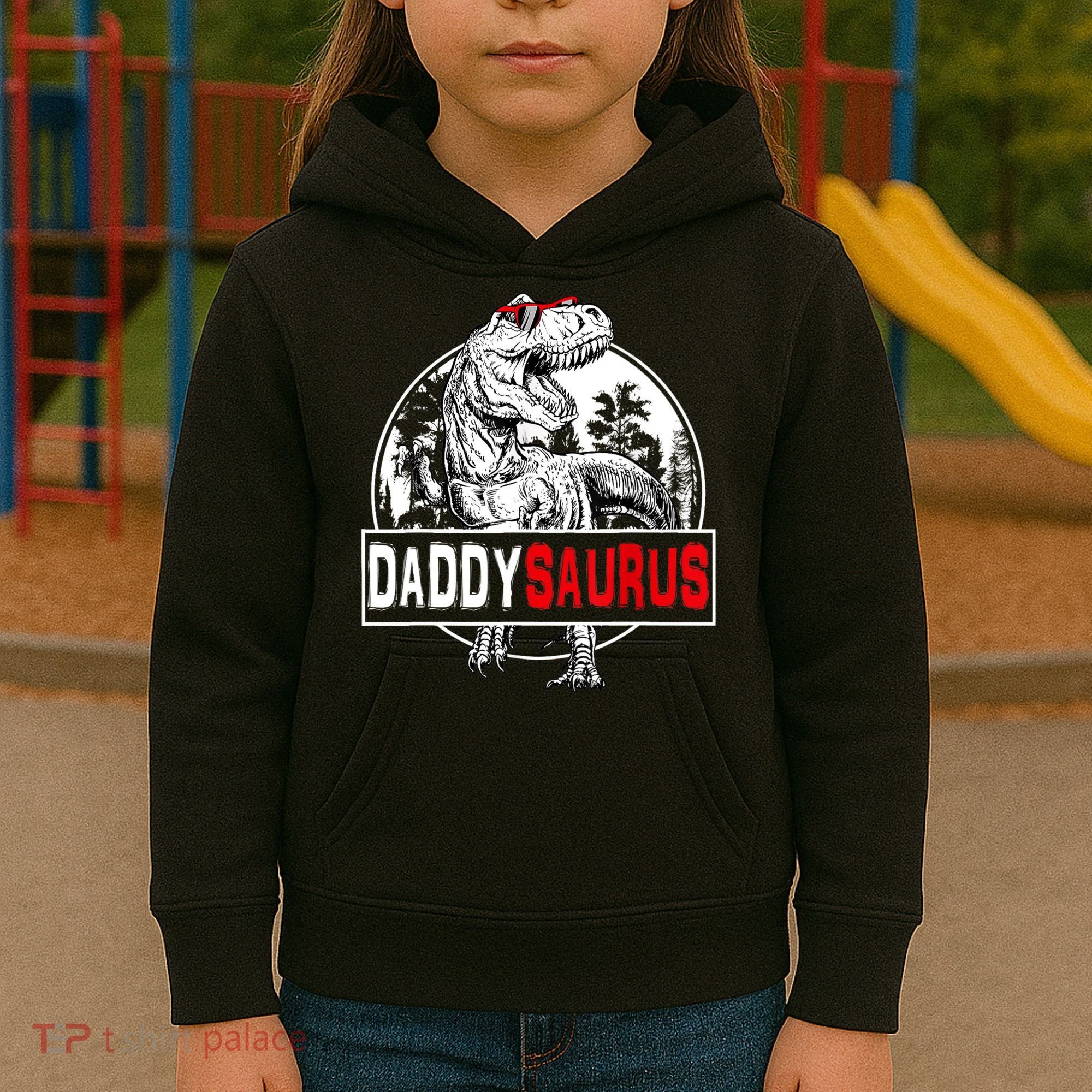 Funny Daddysaurus T Rex Gift Dinosaur Funny DaddySaurus Family Matching Gift Kids Hoodie