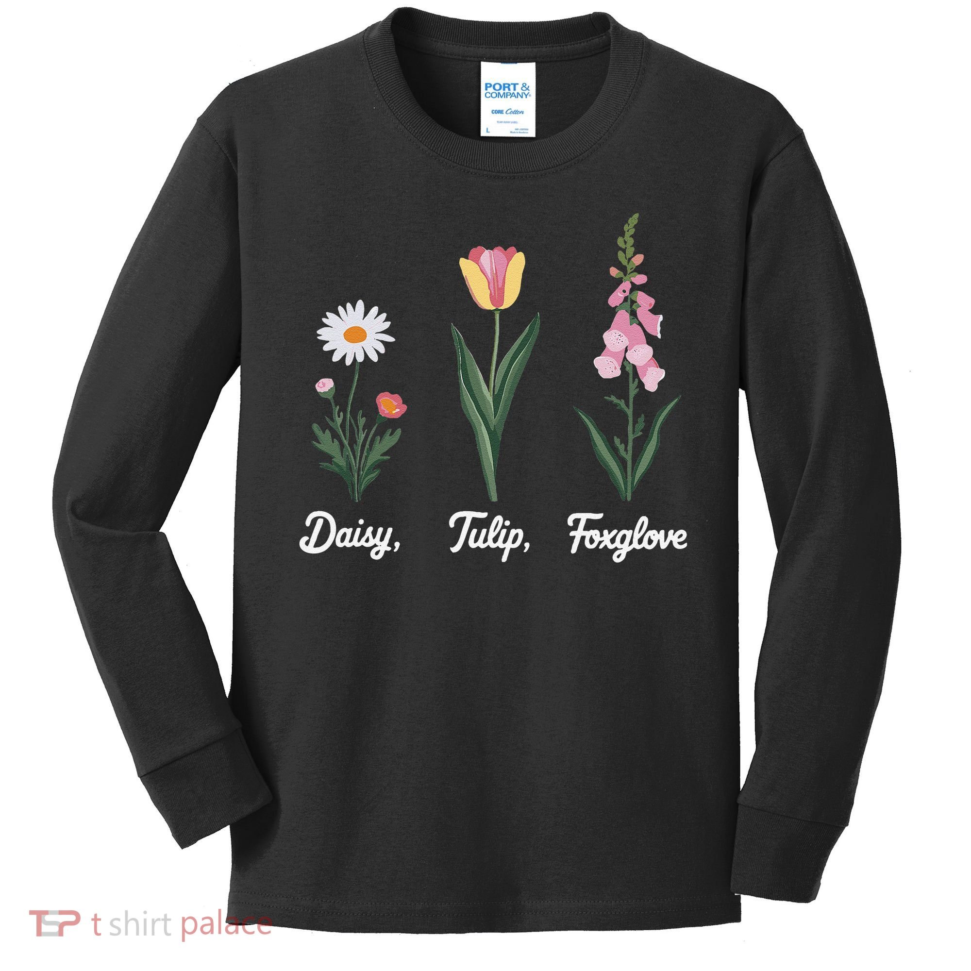 Foxglove Daisy Tulip Floral Floral Plant Kids Long Sleeve Shirt