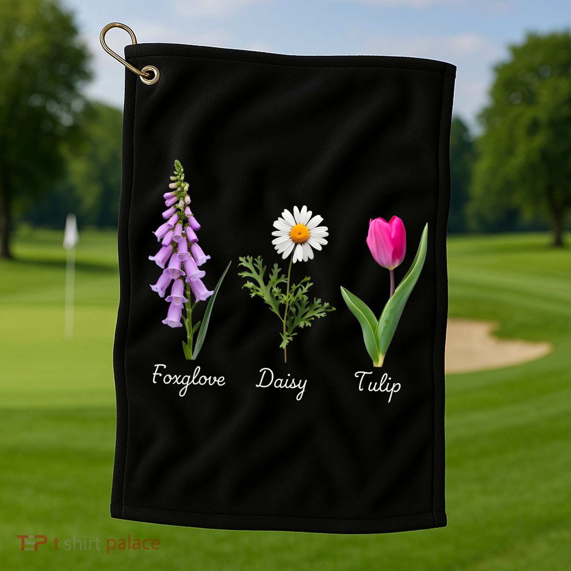 Foxglove Daisy Tulip Floral Golf Towel