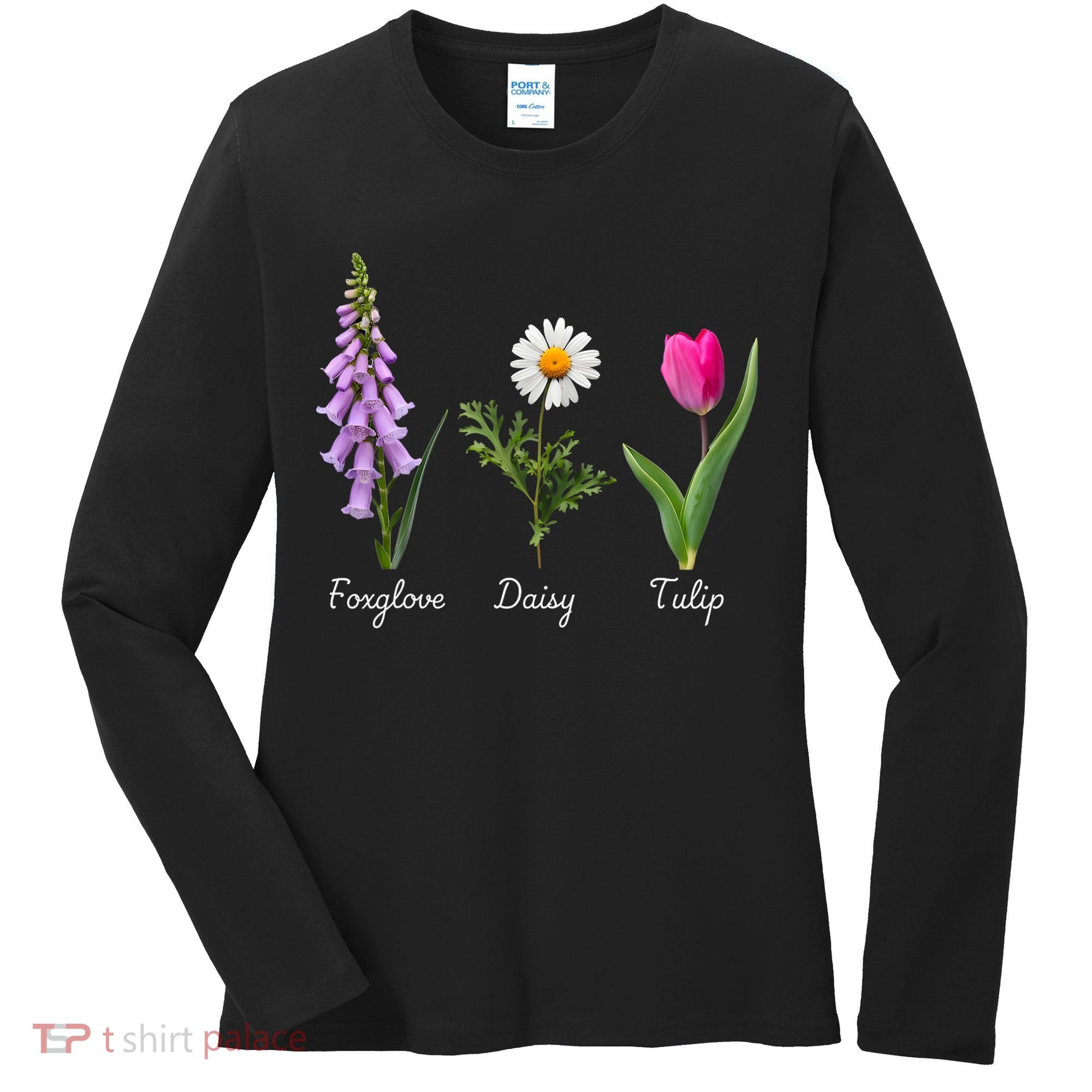 Foxglove Daisy Tulip Floral Women's Long Sleeve Shirt