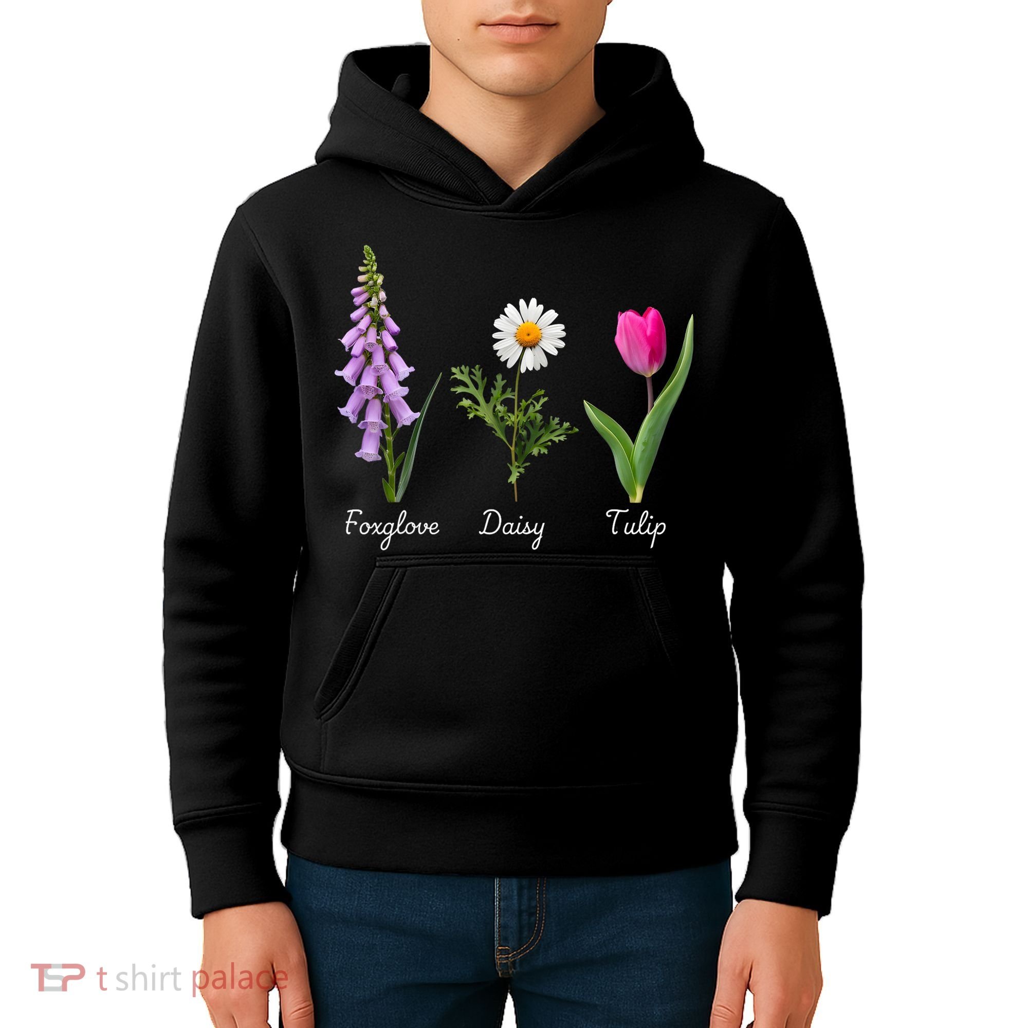 Foxglove Daisy Tulip Floral Kids Hoodie