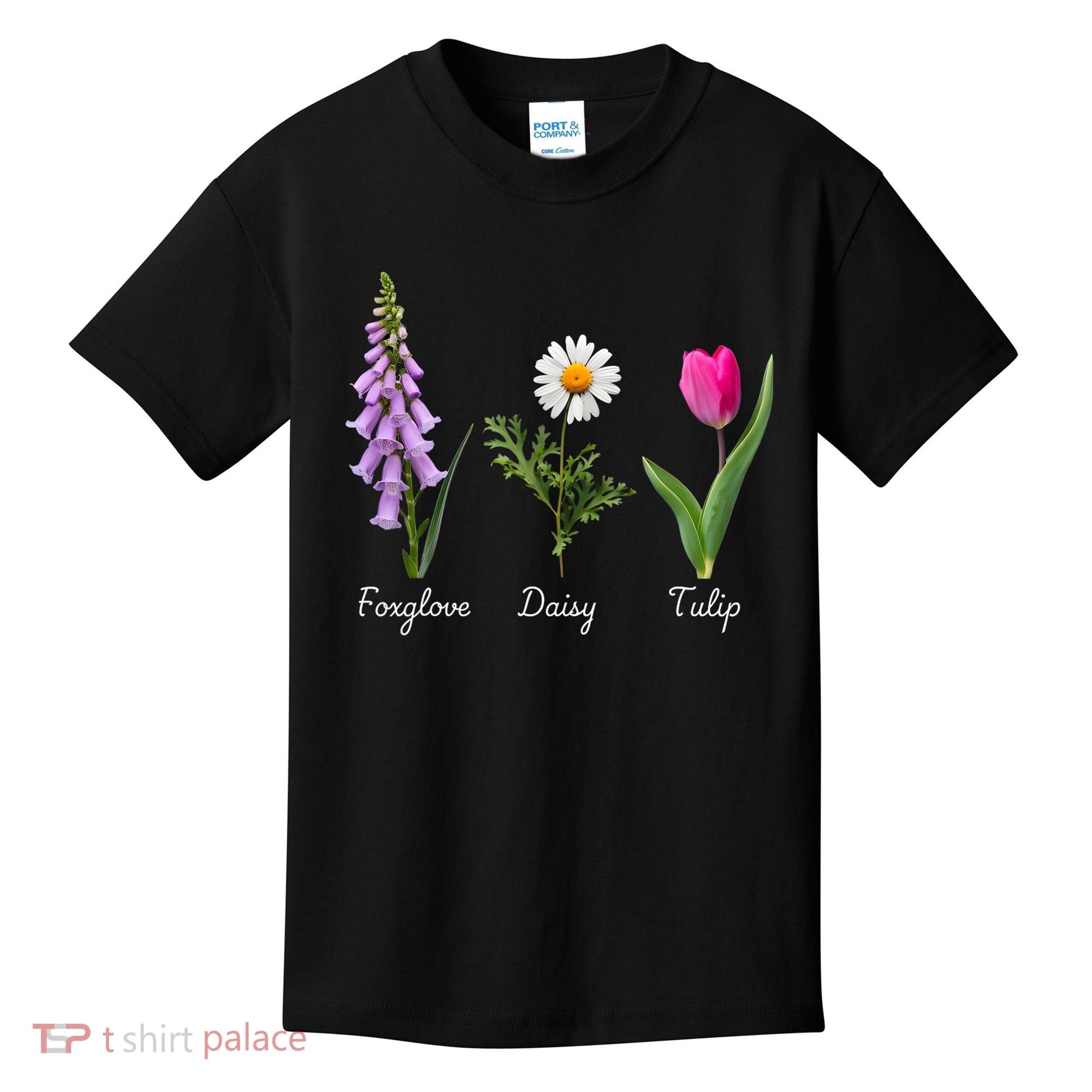 Foxglove Daisy Tulip Floral Kids T-Shirt
