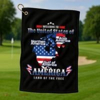 Funny Donald Trump American Flag Canada Greenland Gulf Map Golf Towel thumb 1