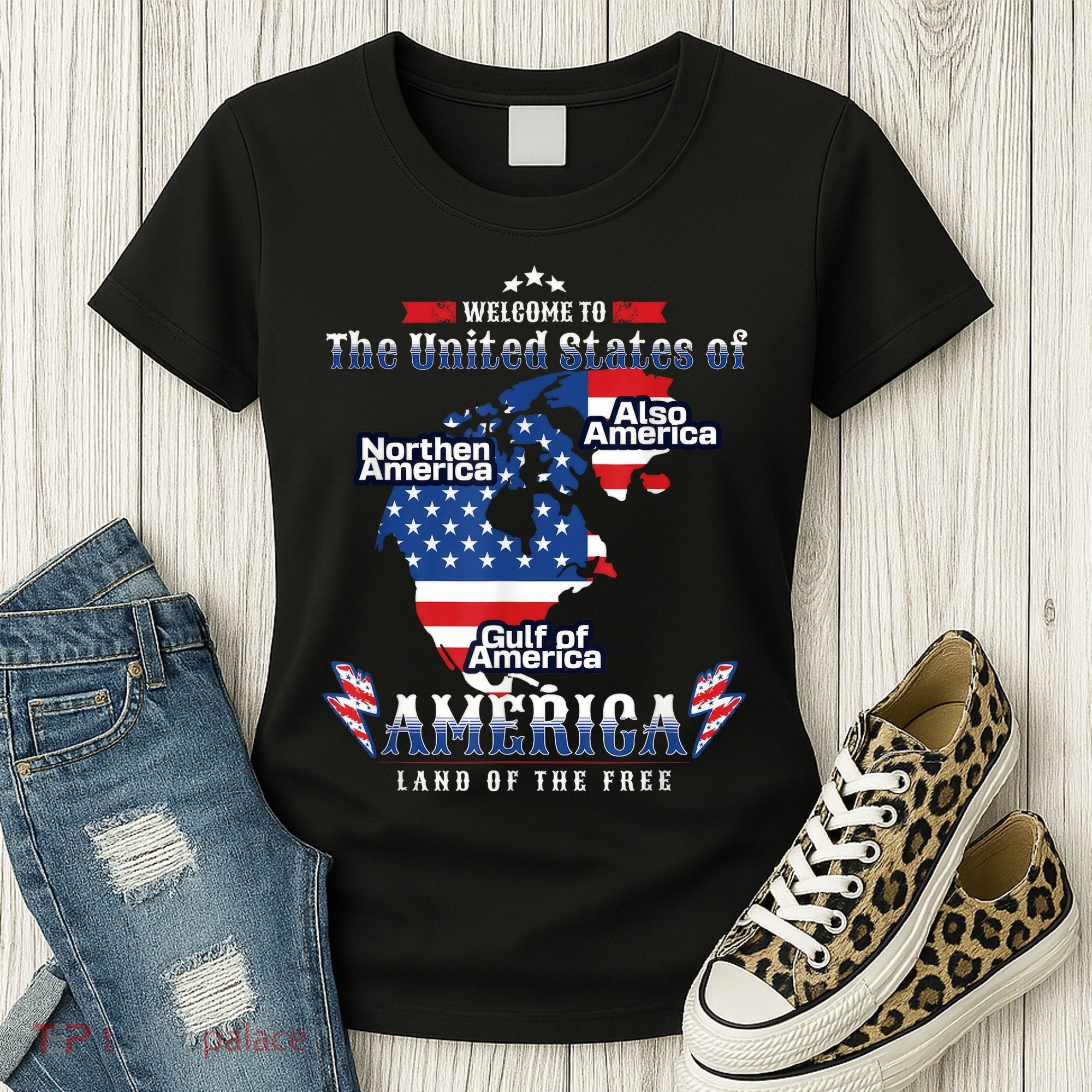 Funny Donald Trump American Flag Canada Greenland Gulf Map Women's T-Shirt