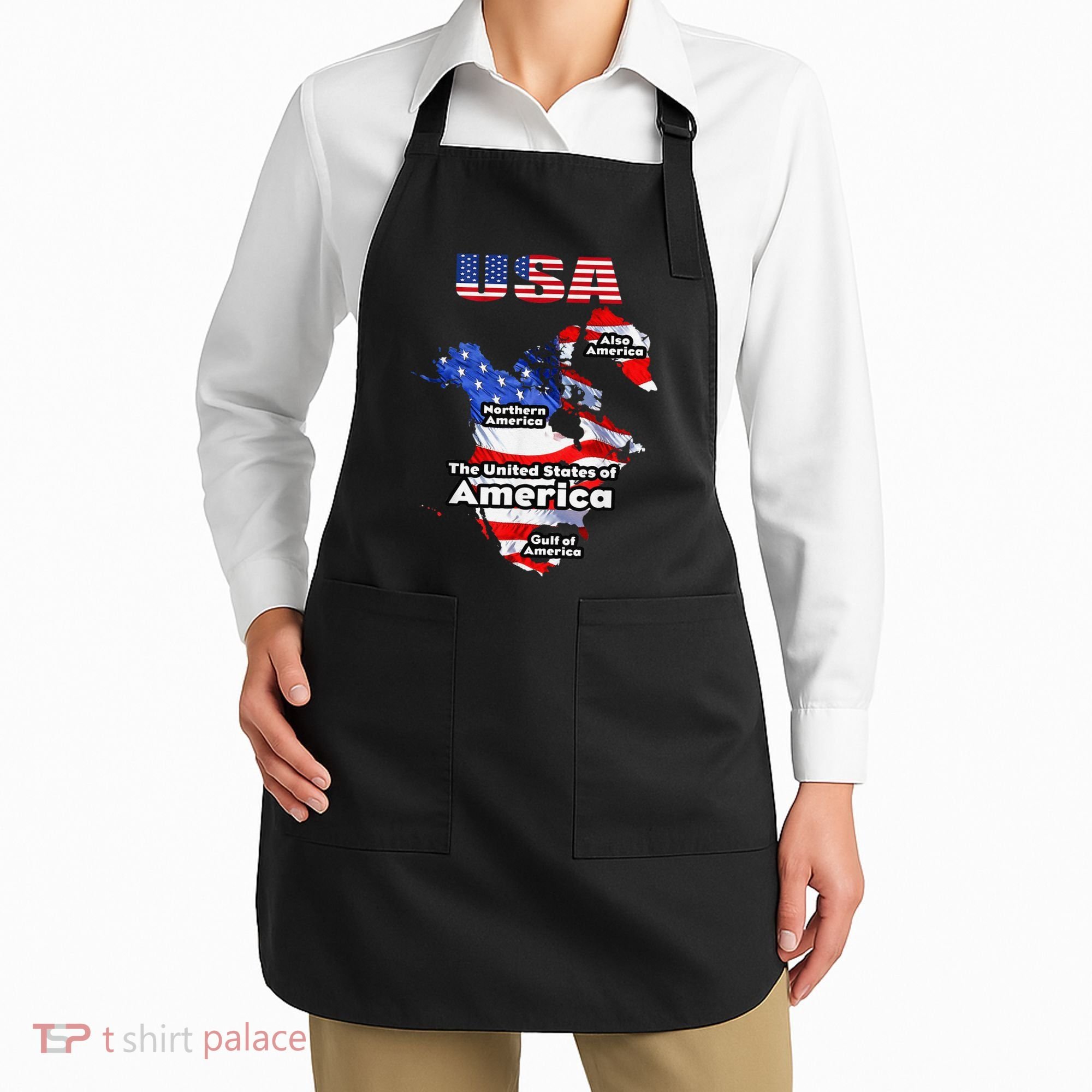 Funny Donald Trump American Flag Canada Greenland Gulf Map Apron