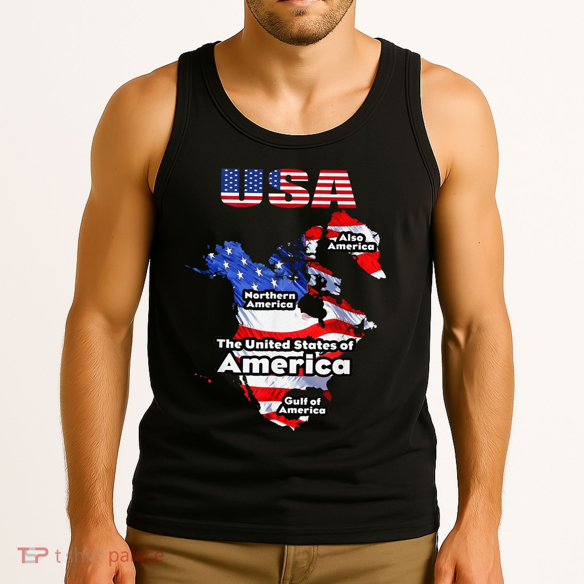 Funny Donald Trump American Flag Canada Greenland Gulf Map Tank Top