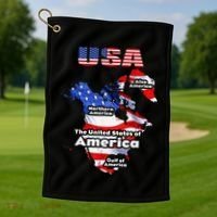 Funny Donald Trump American Flag Canada Greenland Gulf Map Golf Towel thumb 1