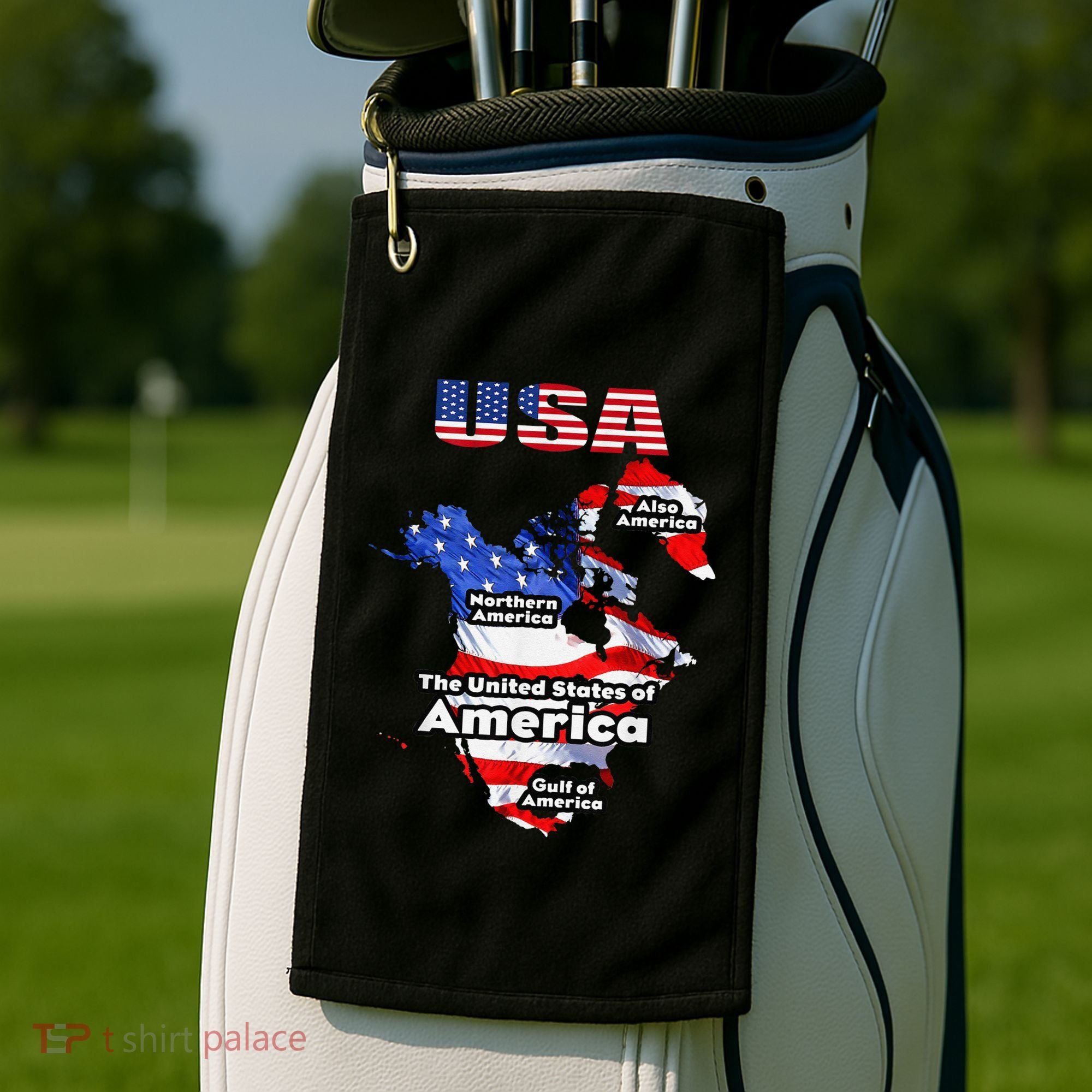 Funny Donald Trump American Flag Canada Greenland Gulf Map Golf Towel