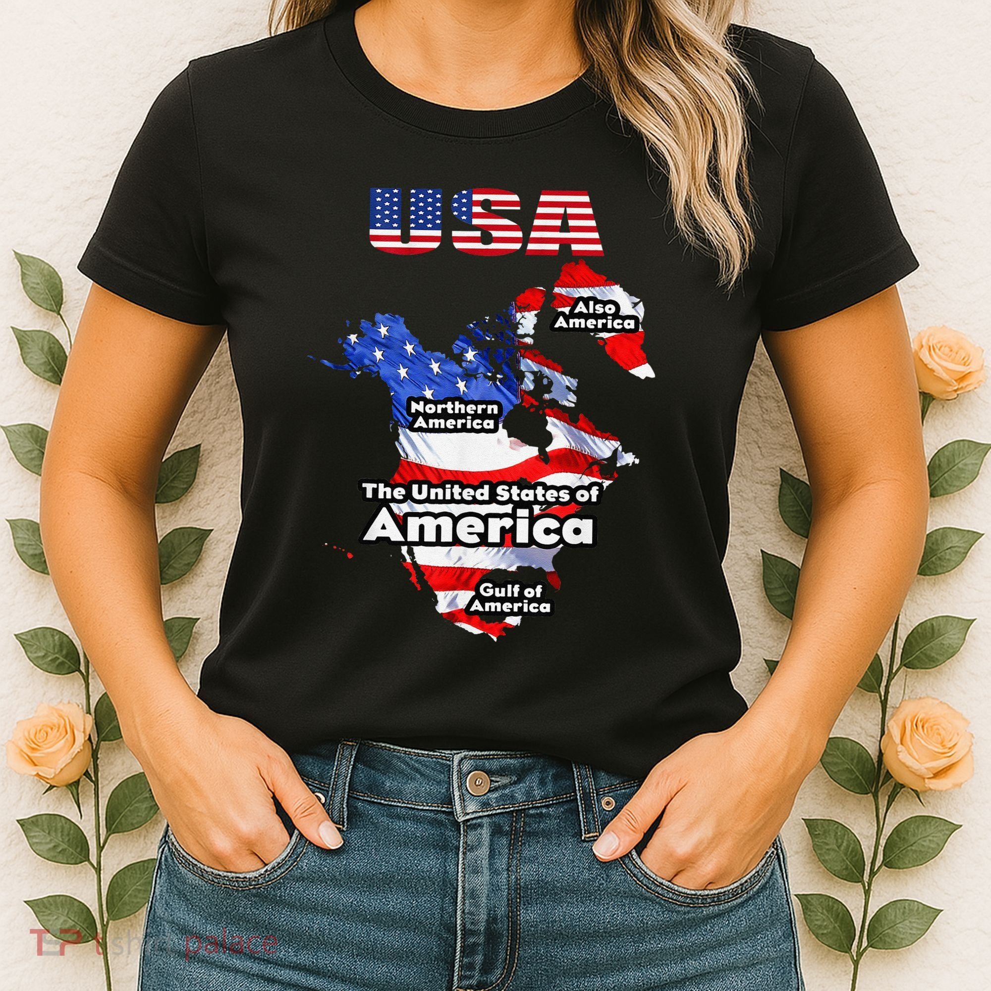 Funny Donald Trump American Flag Canada Greenland Gulf Map Women's T-Shirt