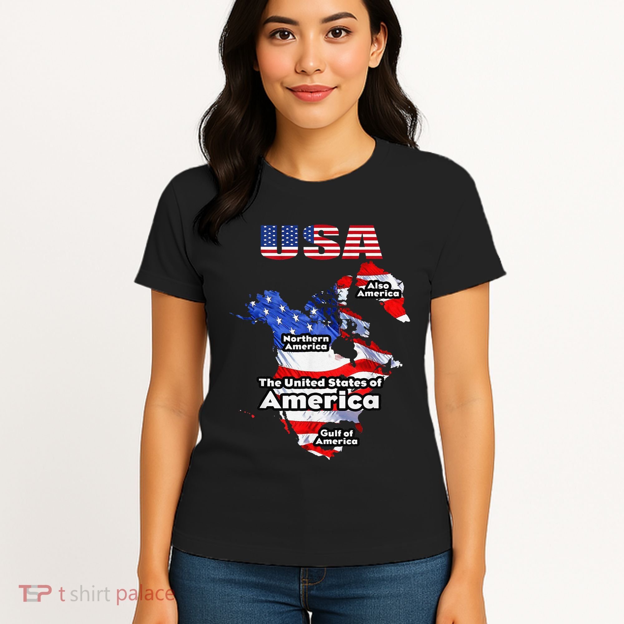 Funny Donald Trump American Flag Canada Greenland Gulf Map Women's T-Shirt