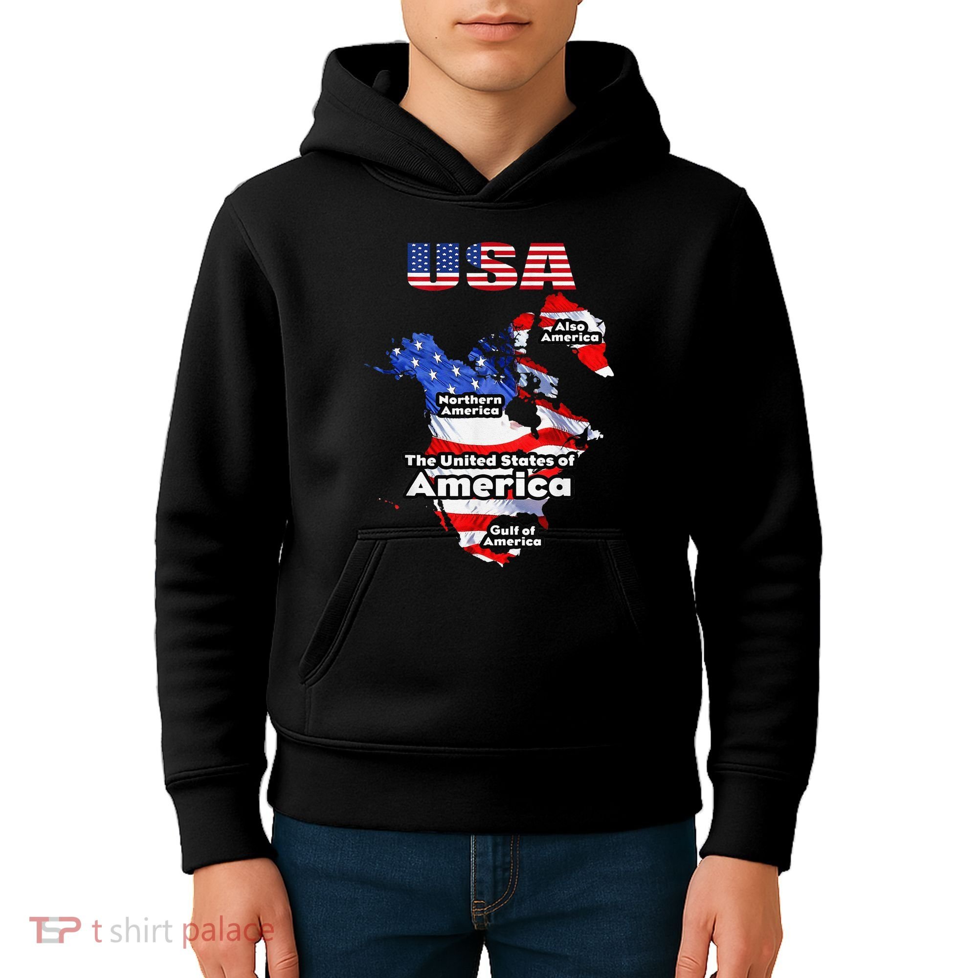 Funny Donald Trump American Flag Canada Greenland Gulf Map Kids Hoodie