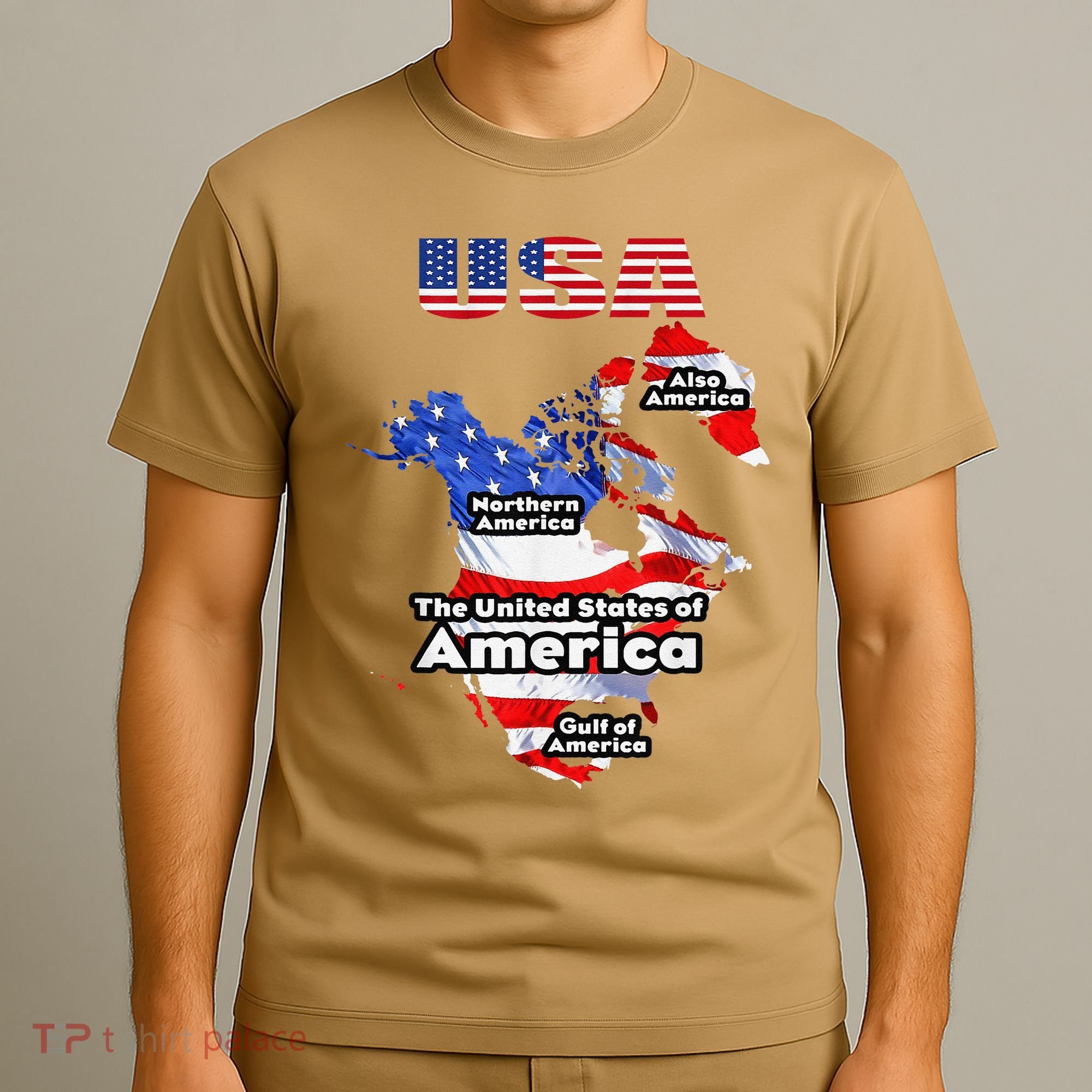 Funny Donald Trump American Flag Canada Greenland Gulf Map T-Shirt
