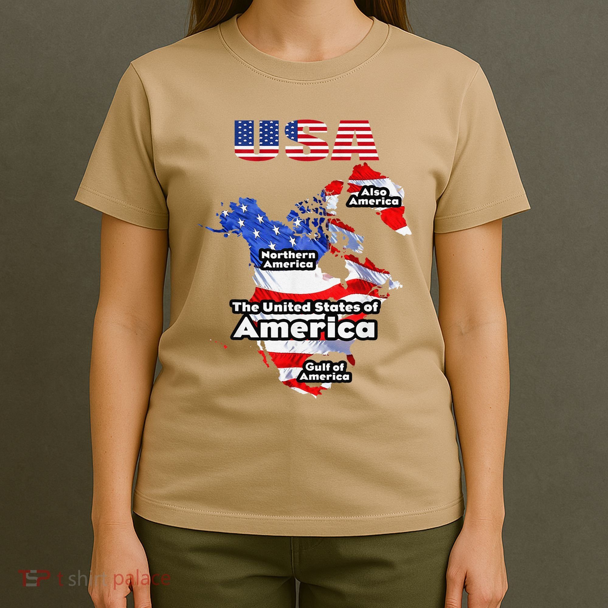 Funny Donald Trump American Flag Canada Greenland Gulf Map T-Shirt