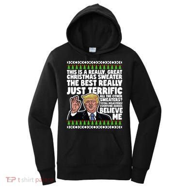 Funny Donald Trump Ugly Christmas Sweater Parody Speech Great Gift Women's Hoodie
