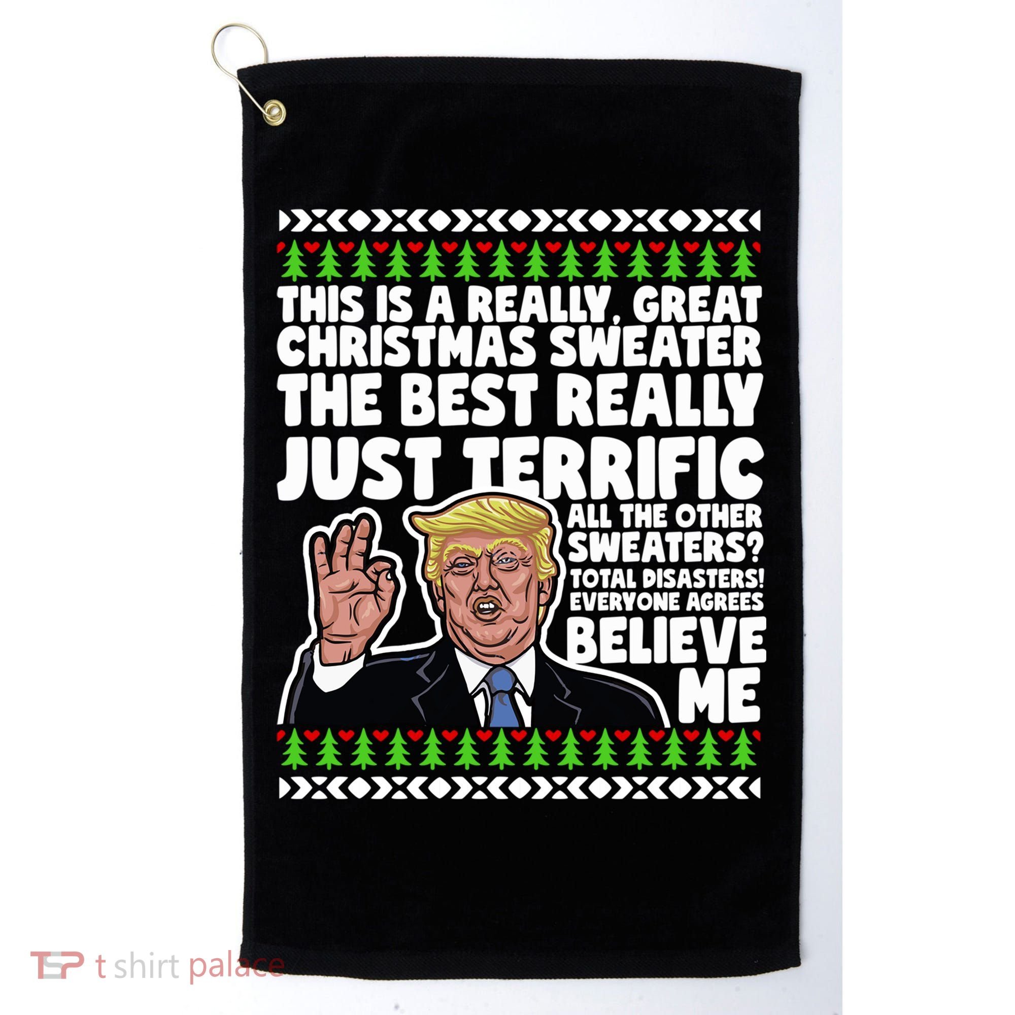 Funny Donald Trump Ugly Christmas Sweater Parody Speech Great Gift Golf Towel